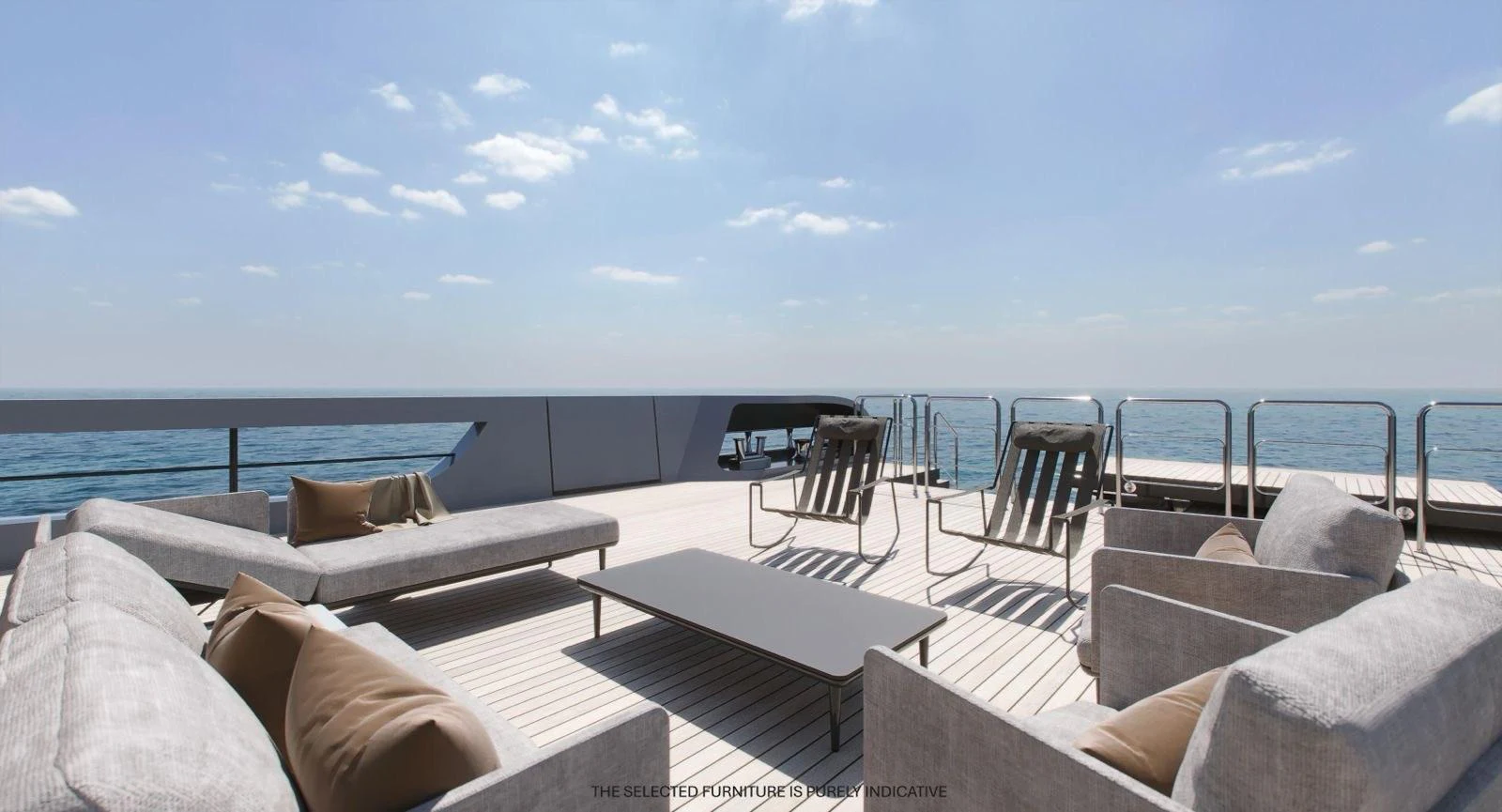 The sundeck offers a spacious and luxurious lounging area with comfortable seating and stunning ocean views. aboard BERSERK 47 Yacht for Sale