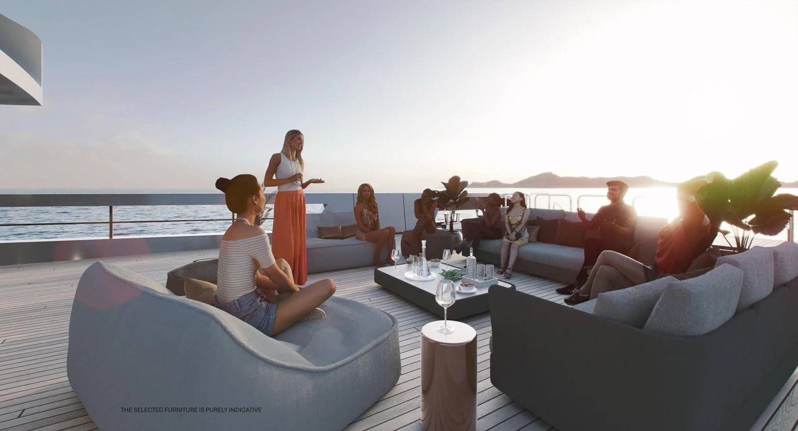 The sundeck offers a luxurious outdoor seating area with plush sofas and a stunning ocean view. aboard BERSERK 47 Yacht for Sale