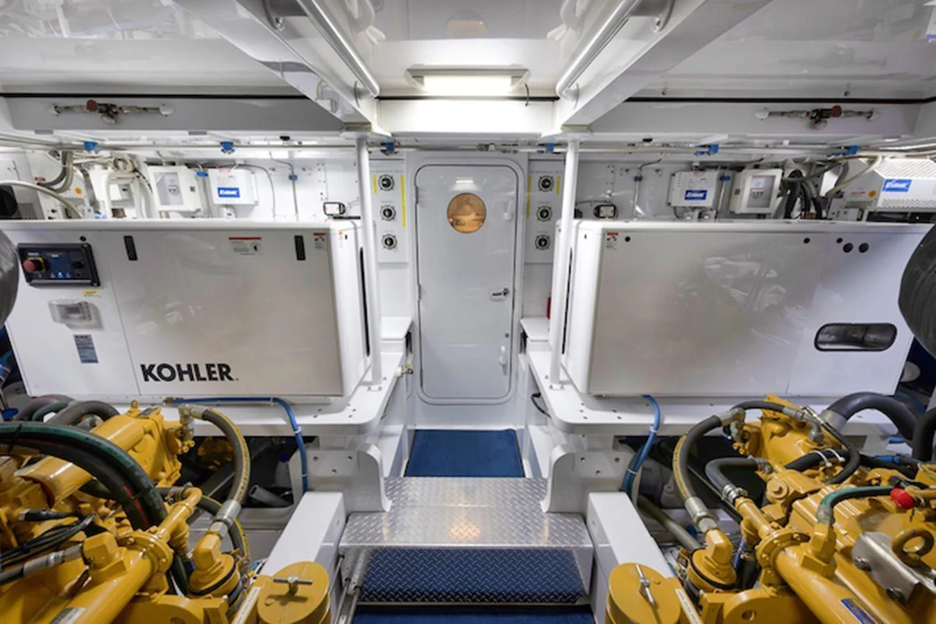 The yacht's engine room showcases advanced machinery and well-organized systems. aboard BREE Yacht for Sale