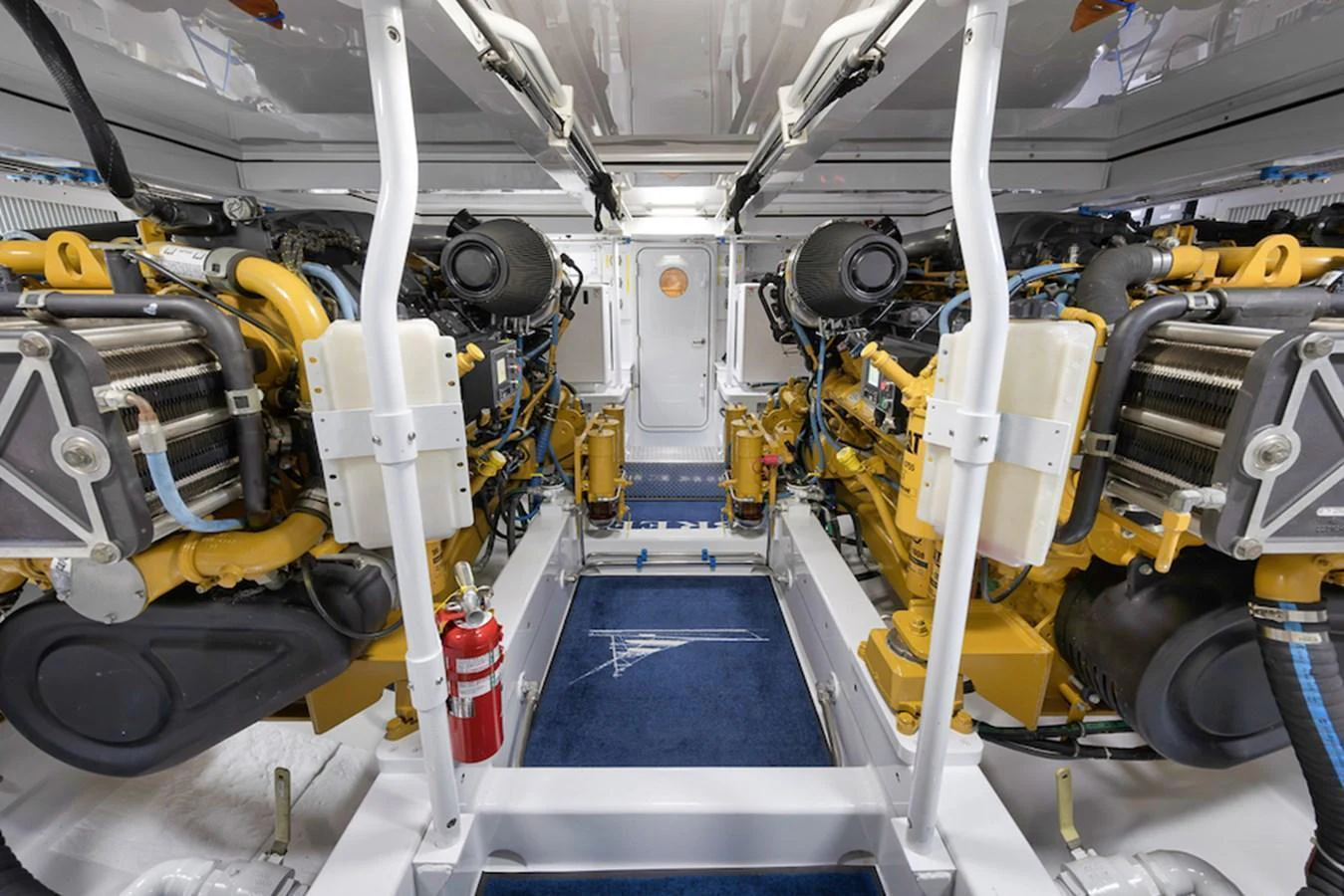 The engine room showcases powerful dual engines and meticulous organization. aboard BREE Yacht for Sale