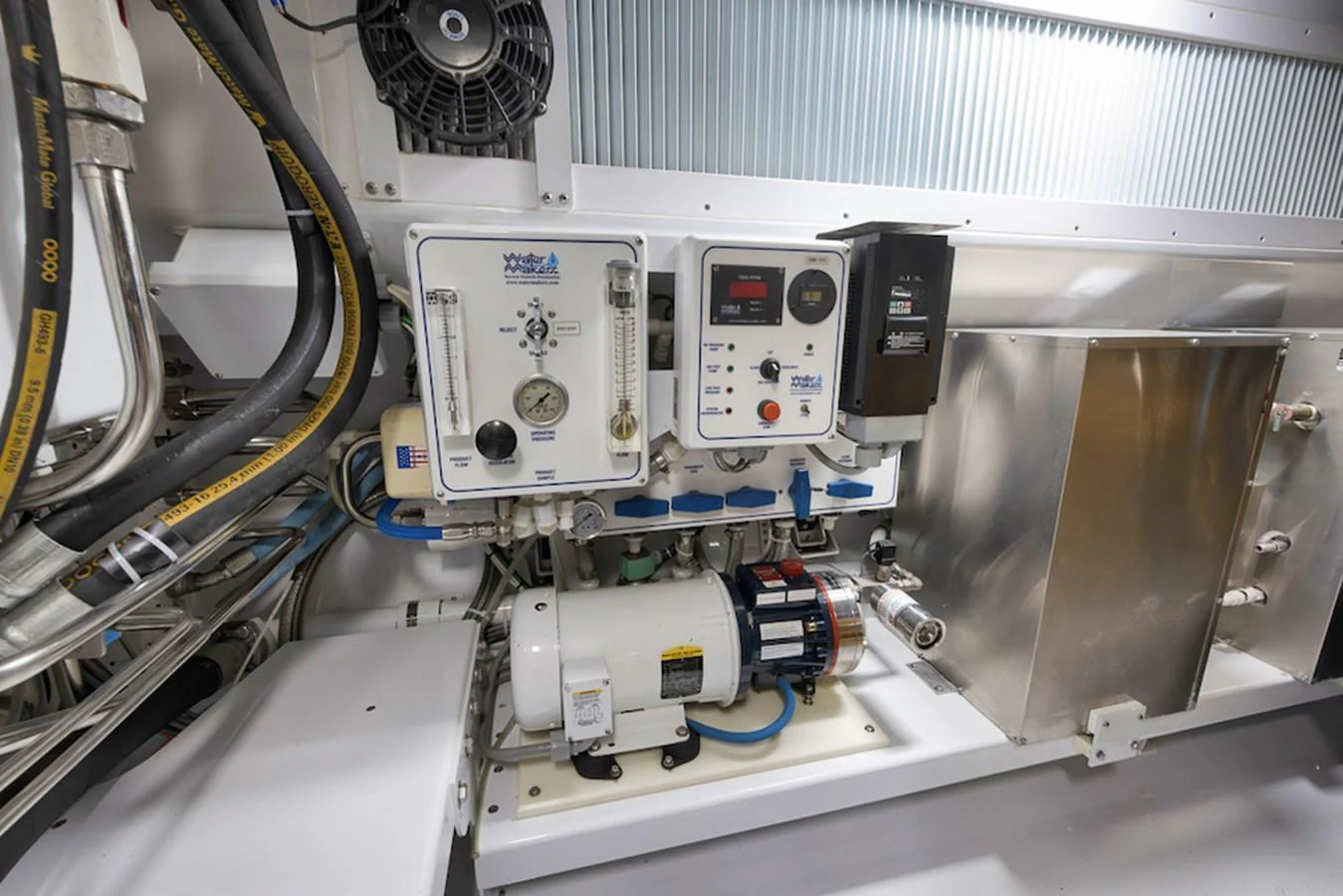 The image showcases the technical equipment and machinery in the yacht's engine room. aboard BREE Yacht for Sale