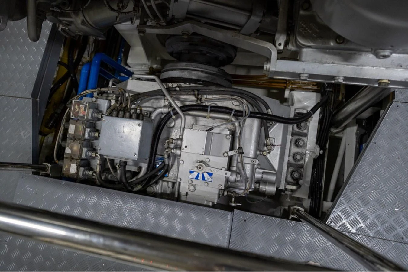A detailed view of the yacht's engine room showcasing the mechanical components. aboard PARSLEY Yacht for Sale