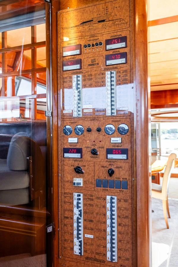 A detailed view of the yacht's control panel showcasing various instruments and gauges. aboard PUMABAY Yacht for Sale