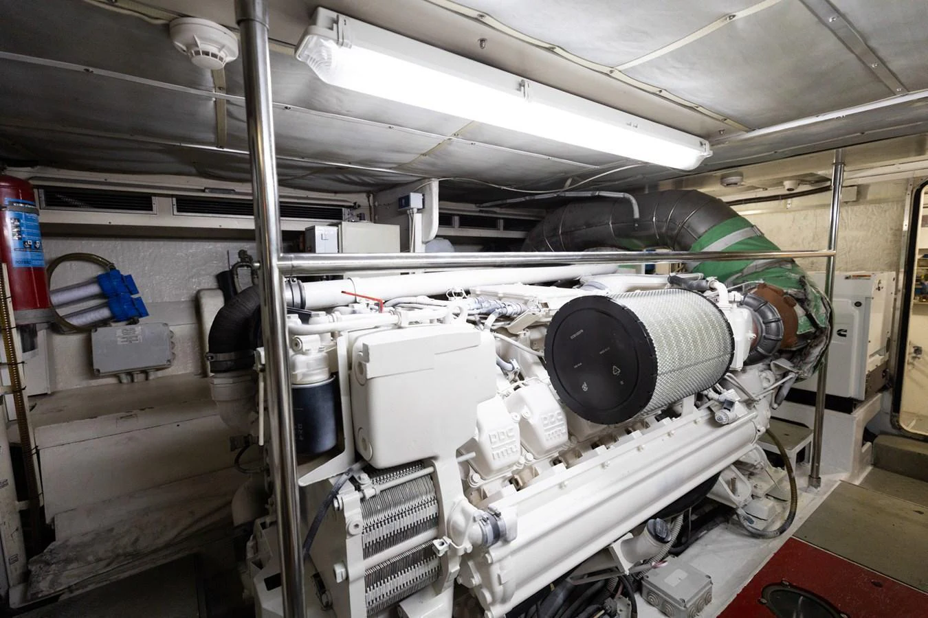 The image showcases the well-maintained engine room of the yacht, highlighting its mechanical components and systems. aboard PUMABAY Yacht for Sale