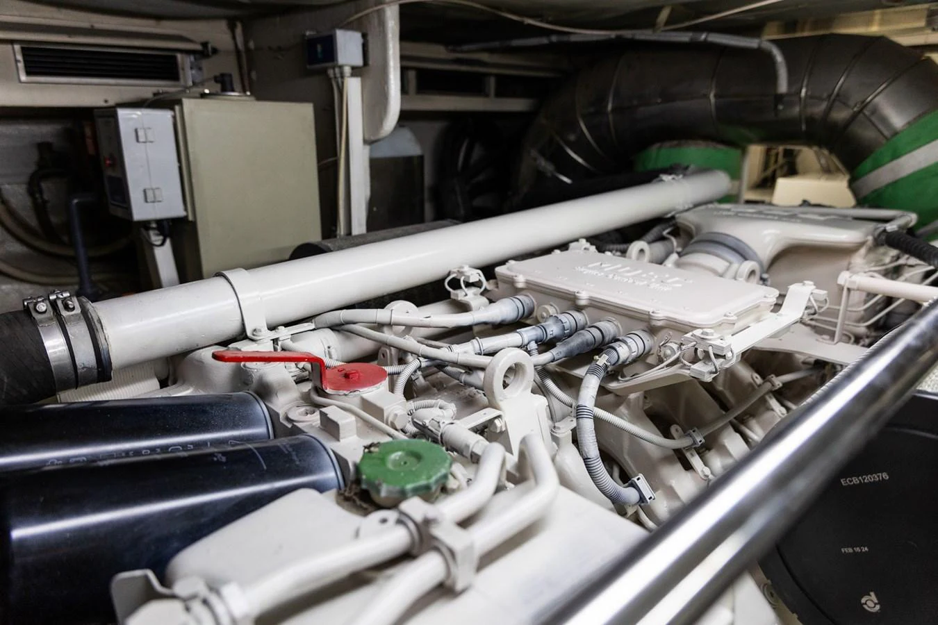 The image showcases the intricate details of the yacht's engine room, highlighting its advanced mechanical systems. aboard PUMABAY Yacht for Sale
