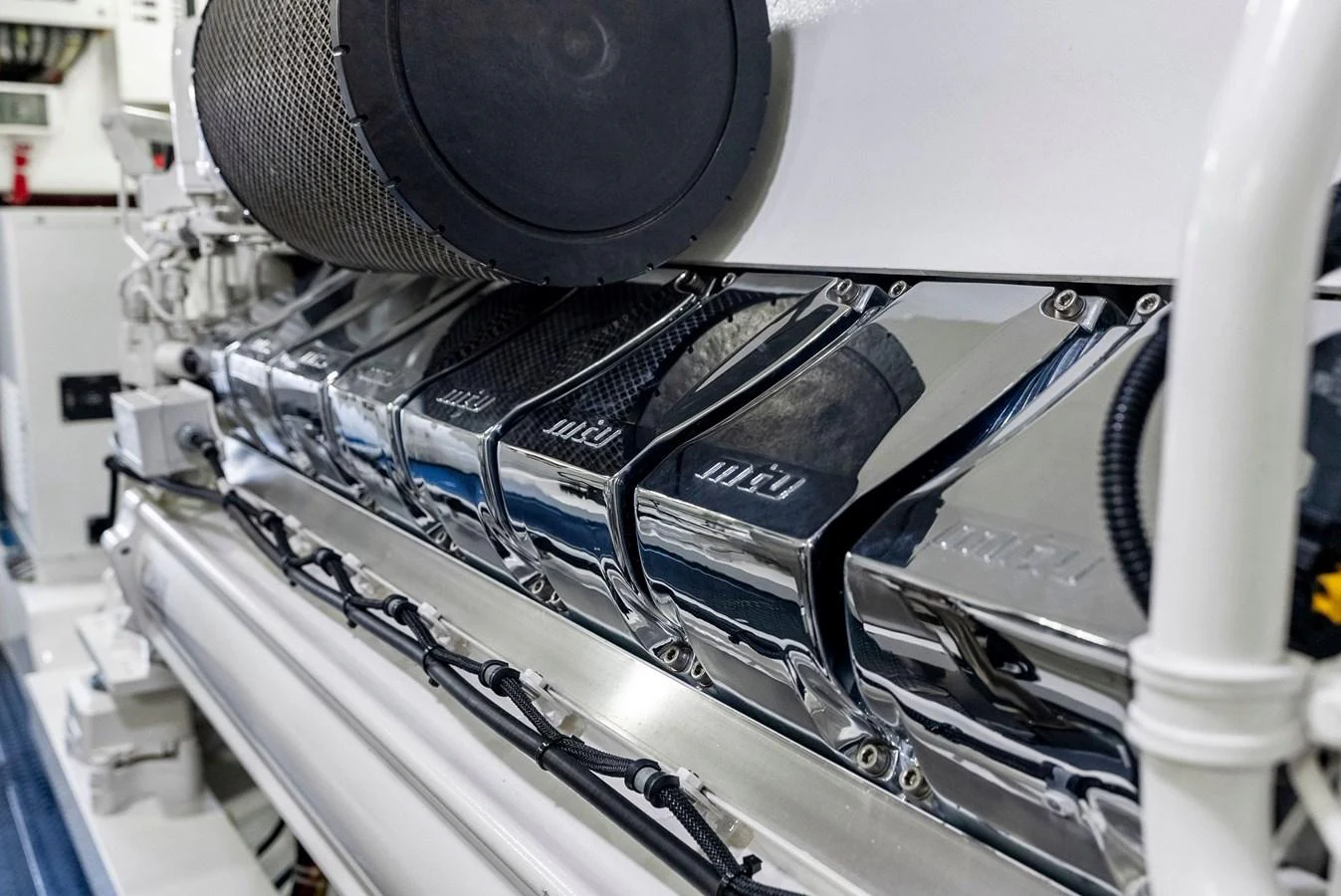 A close-up view of the yacht's powerful and meticulously maintained engine. aboard CATCH 23 Yacht for Sale