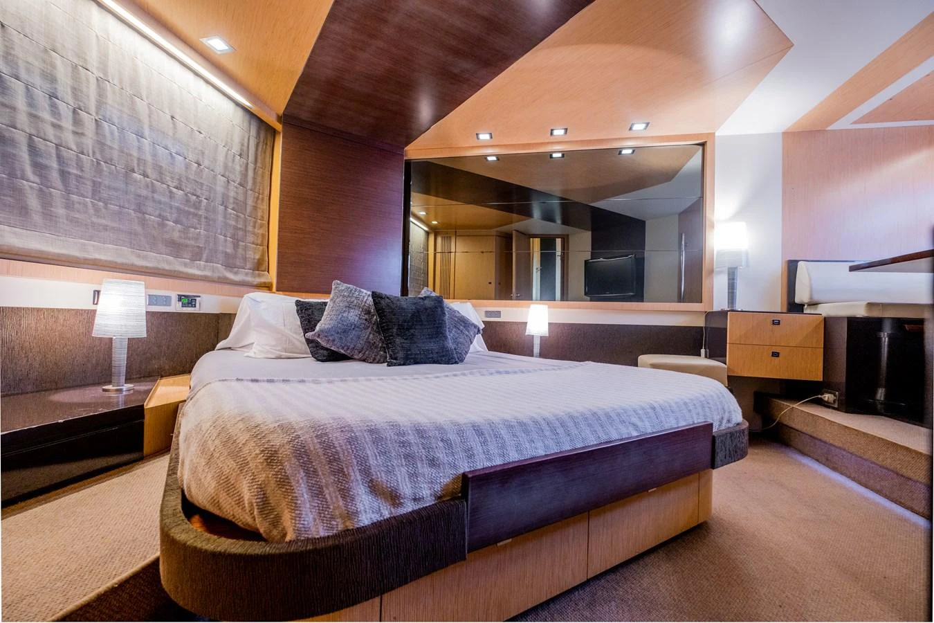 a bed in a room aboard CANADOS 90 #4 Yacht for Sale