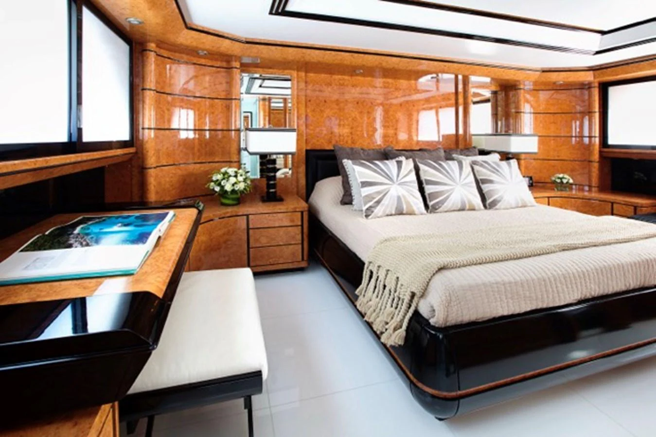 a room with a bed and a desk aboard MILOS AT SEA Yacht for Sale