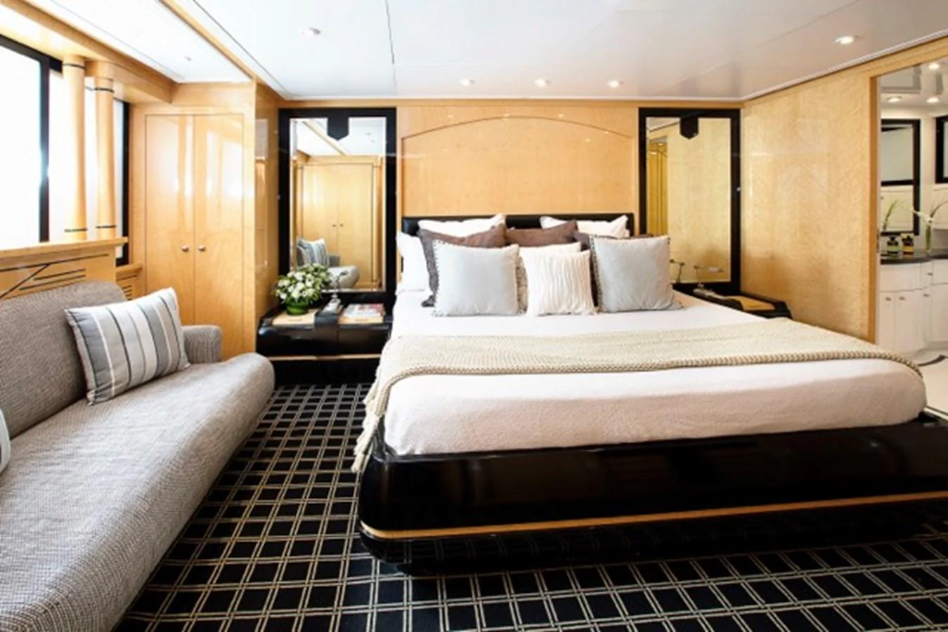 a bed in a room aboard MILOS AT SEA Yacht for Sale