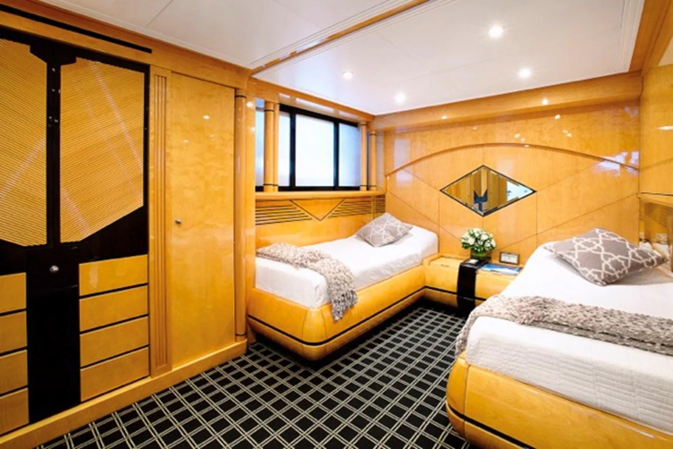 a room with two beds aboard MILOS AT SEA Yacht for Sale