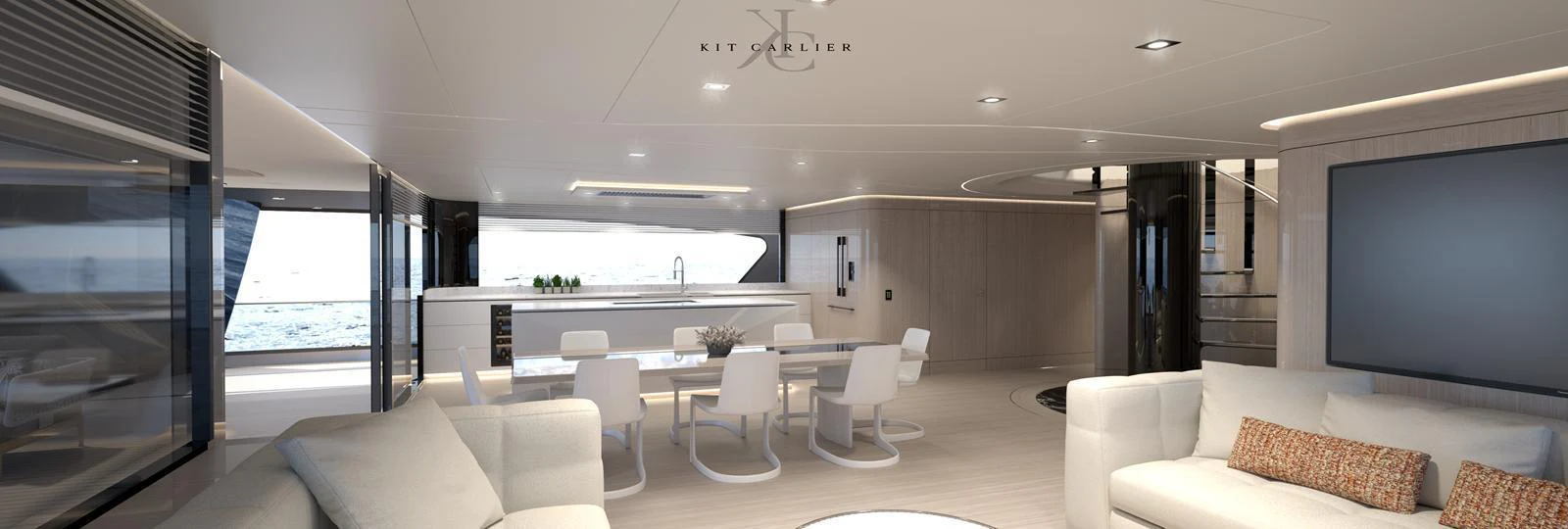 The yacht's salon features a modern, open-plan design with elegant furnishings and ample natural light. aboard MAZARIN - GLOBEMASTER Yacht for Sale