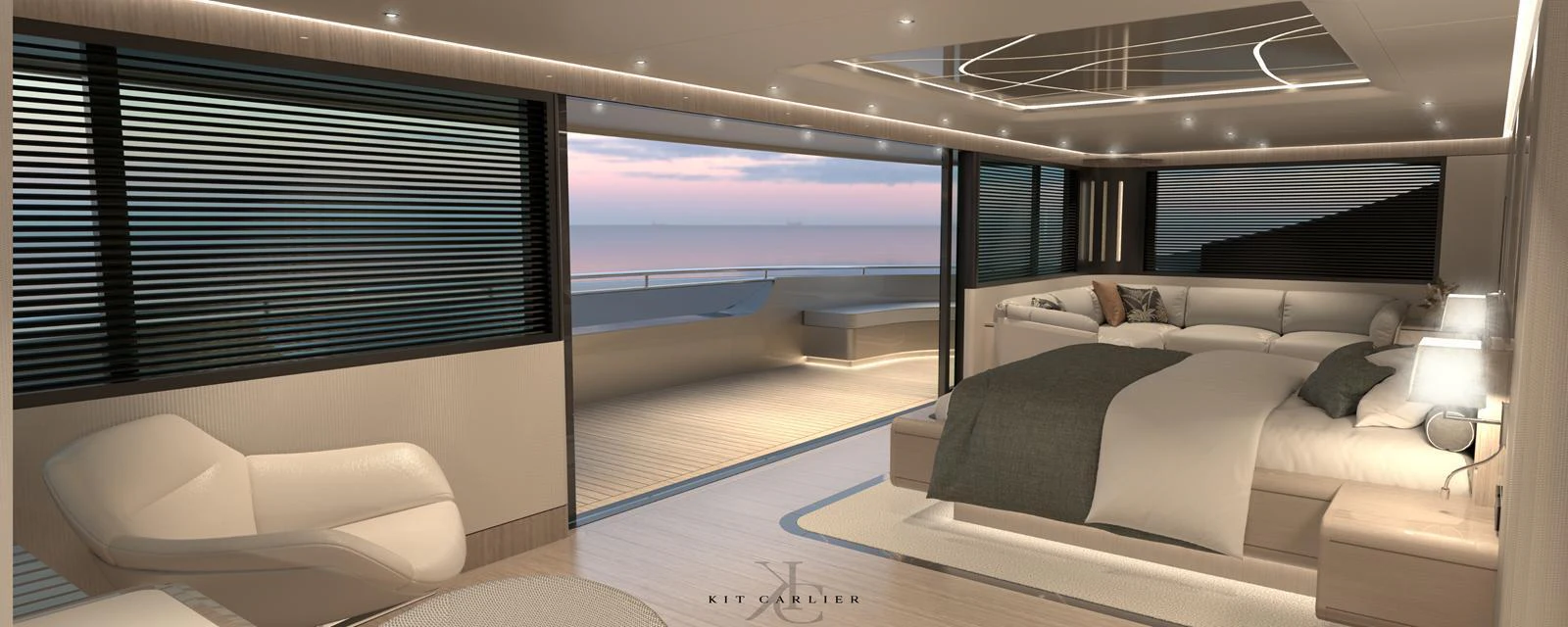 The master stateroom offers a luxurious retreat with panoramic views and elegant furnishings. aboard MAZARIN - GLOBEMASTER Yacht for Sale