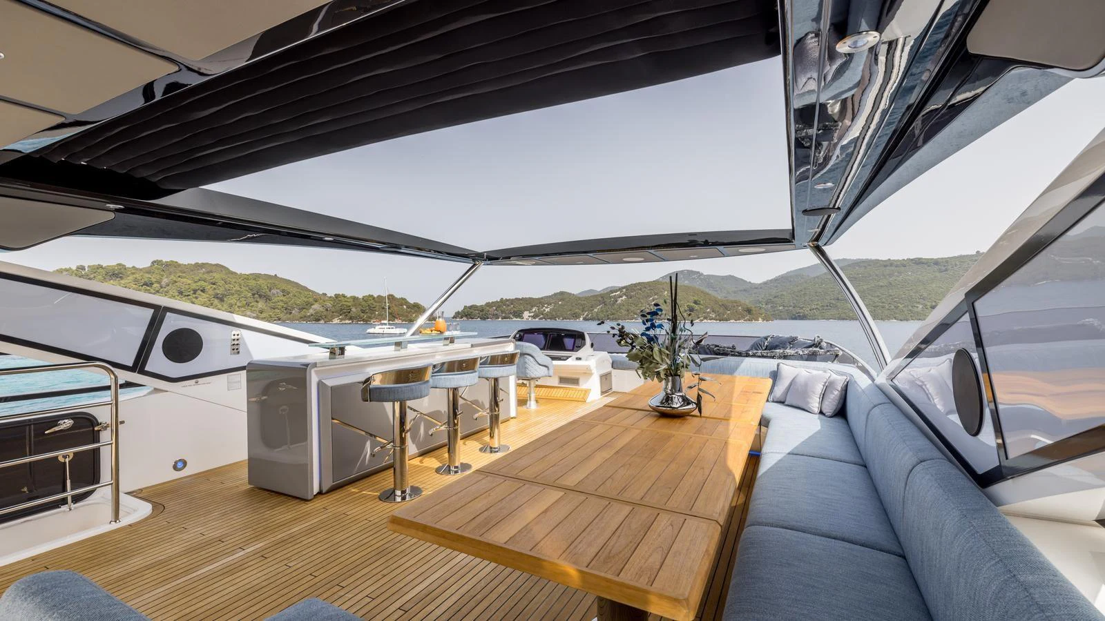inside of a tent aboard EXIT Yacht for Sale