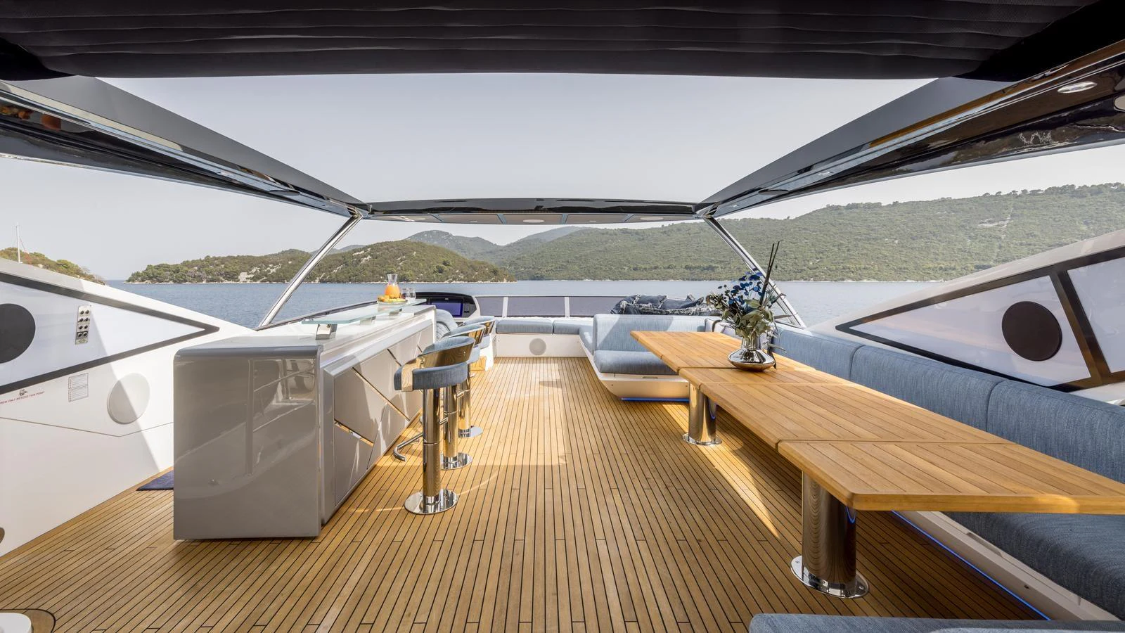 a wooden deck on a boat aboard EXIT Yacht for Sale