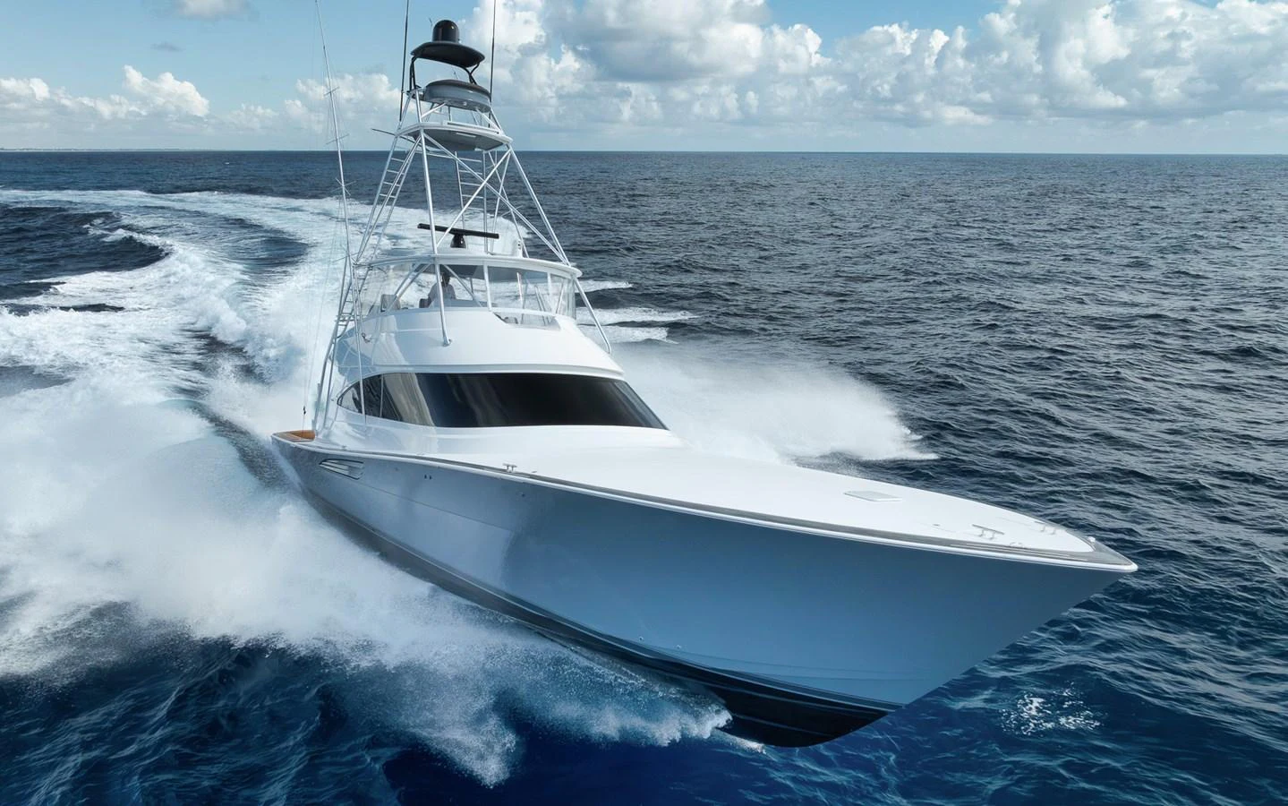 A sleek yacht cruises swiftly through the open ocean, showcasing its powerful design and performance. aboard LADY SURFBUM Yacht for Sale
