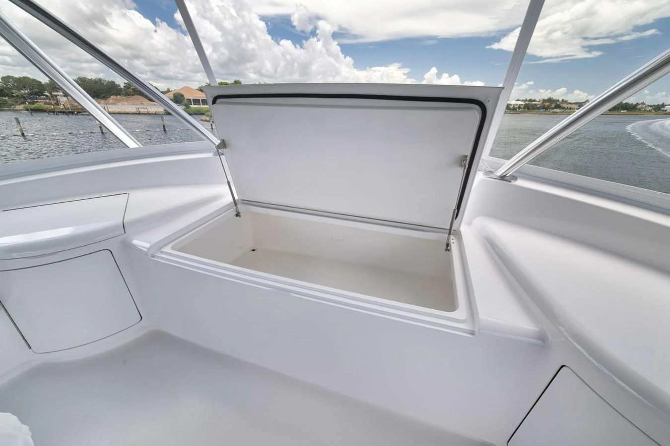 A pristine storage compartment on the yacht, showcasing ample space and sleek design. aboard LADY SURFBUM Yacht for Sale