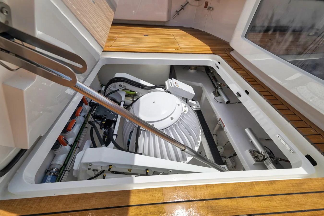 The image showcases the detailed engineering and mechanical components of the yacht's interior systems. aboard LADY SURFBUM Yacht for Sale
