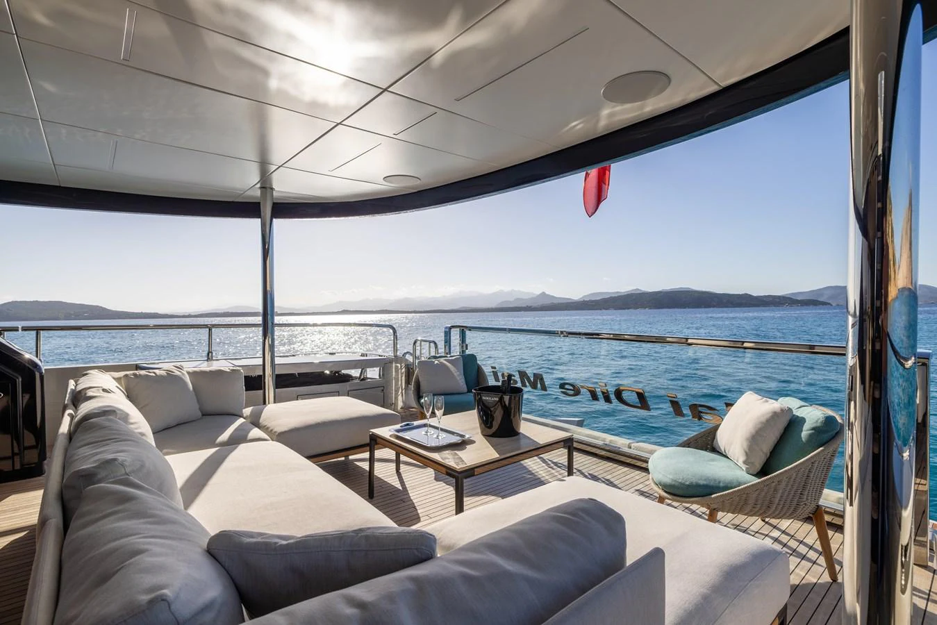 The aft deck offers a luxurious lounging area with panoramic sea views. aboard FILIPPETTI F100-03 Yacht for Sale