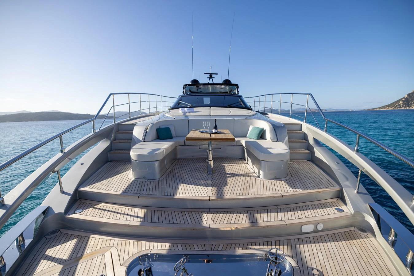 The foredeck offers a spacious and inviting seating area with panoramic ocean views. aboard FILIPPETTI F100-03 Yacht for Sale