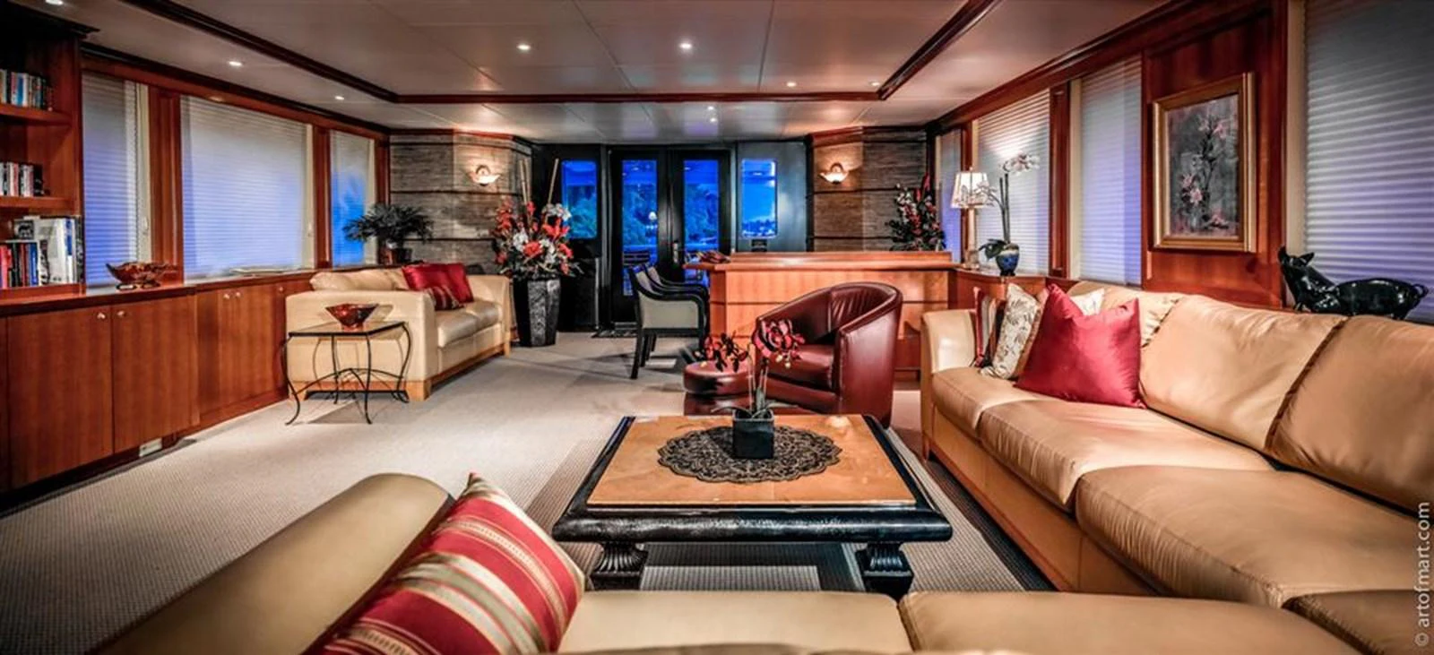 a living room with a couch and a coffee table aboard MURPHY'S LAW Yacht for Sale