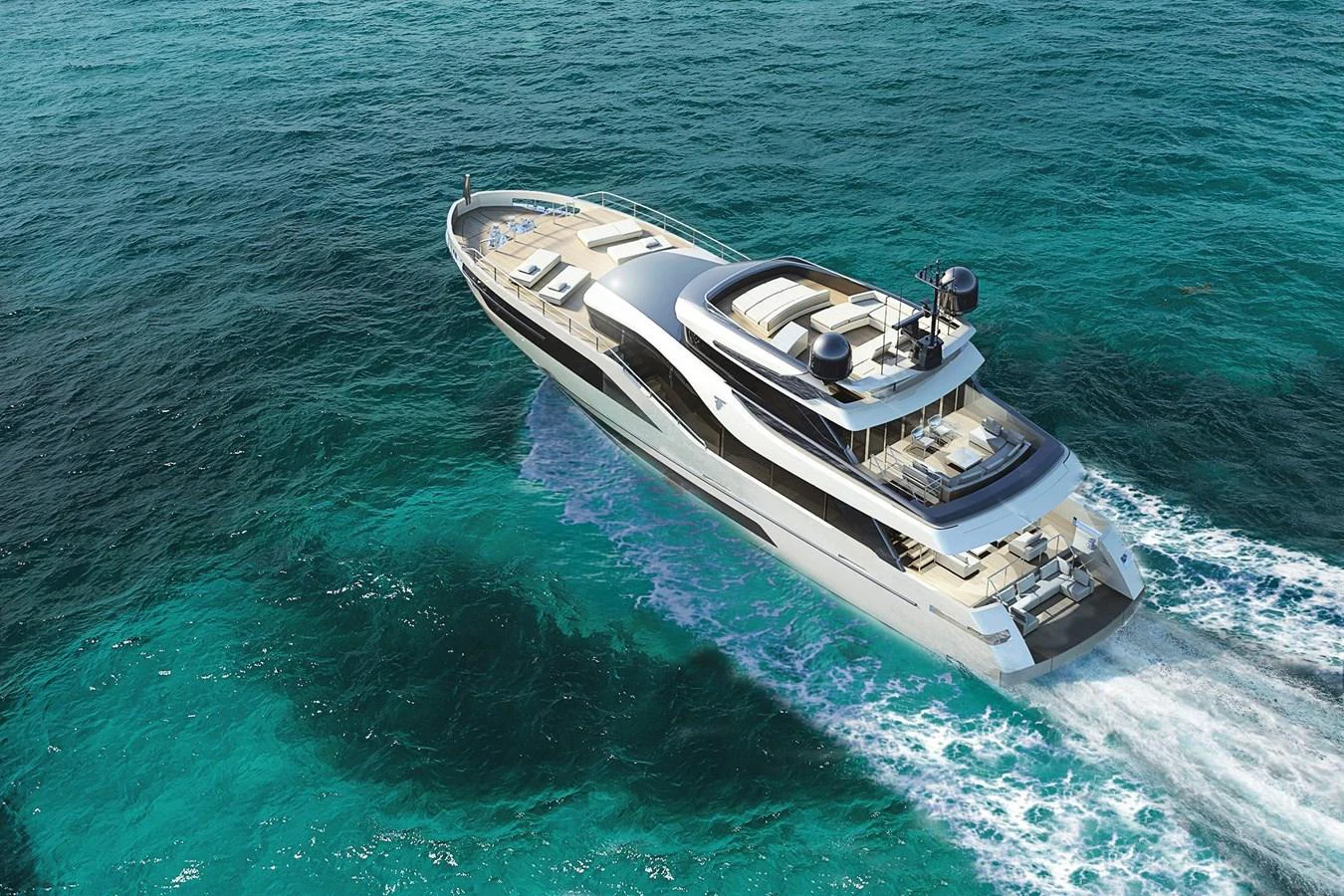 A sleek and modern yacht cruising through clear blue waters, showcasing its luxurious design and spacious decks. aboard FILIPPETTI N28-01 Yacht for Sale