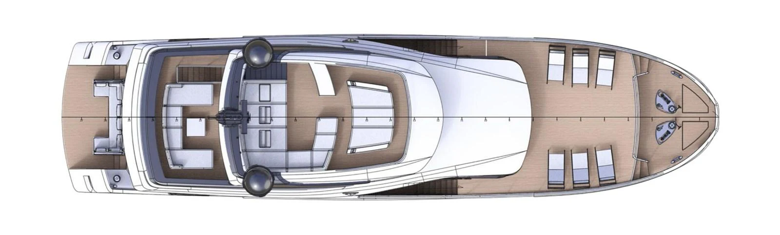 A detailed deck plan showcasing the layout of the yacht's upper deck. aboard FILIPPETTI N28-01 Yacht for Sale