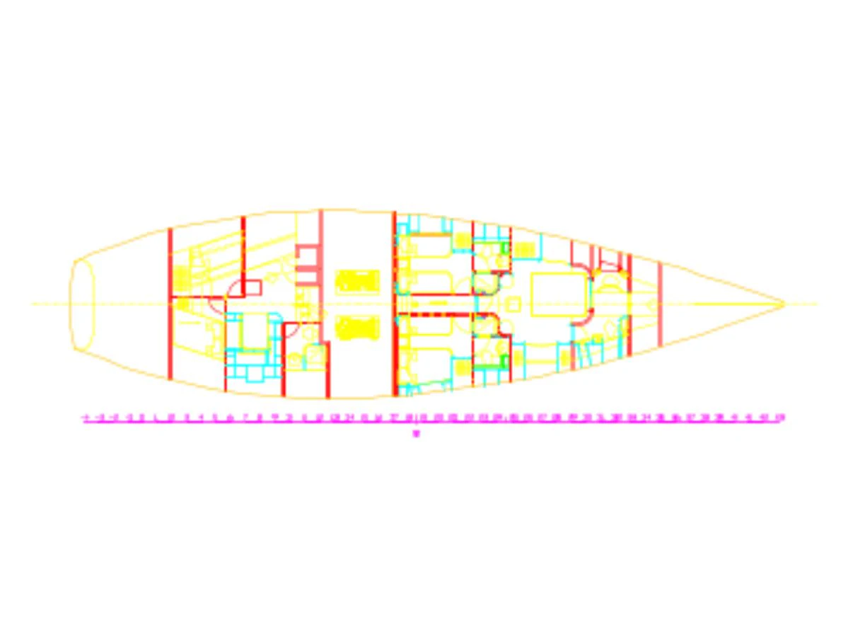 A technical schematic of the yacht's layout, showcasing the interior design and structure. aboard GOLDEN TOUCH Yacht for Sale