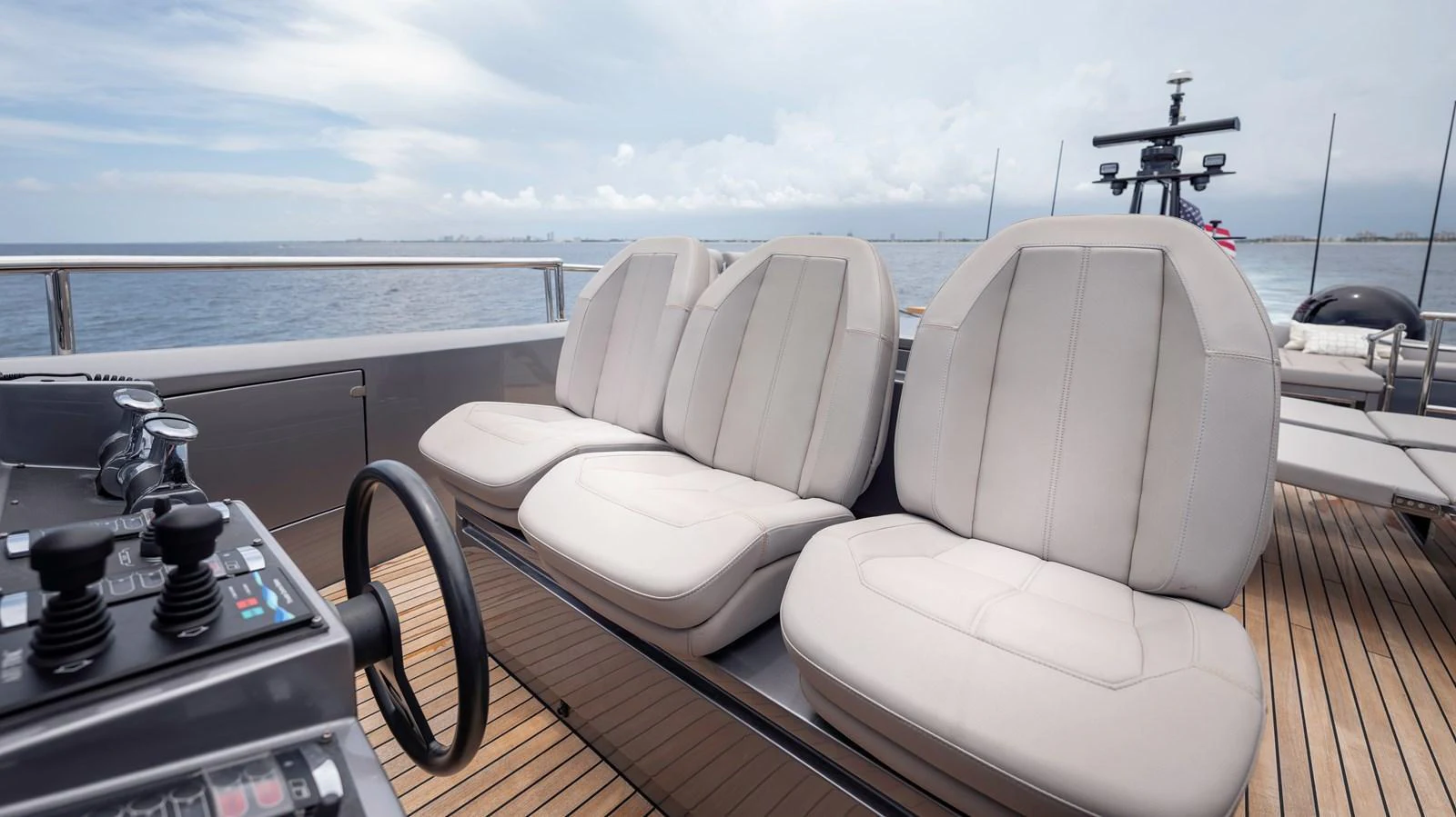 The flybridge offers comfortable seating with a panoramic view of the sea. aboard ANDIAMO II Yacht for Sale