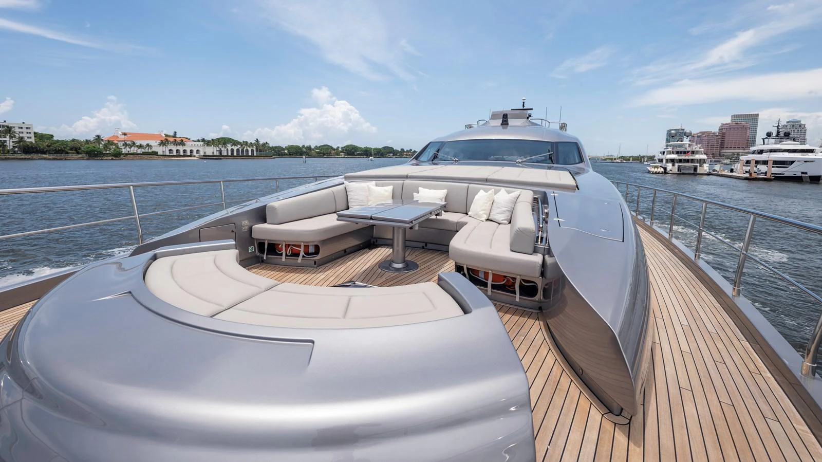 The yacht's foredeck features a spacious and stylish seating area with panoramic views. aboard ANDIAMO II Yacht for Sale