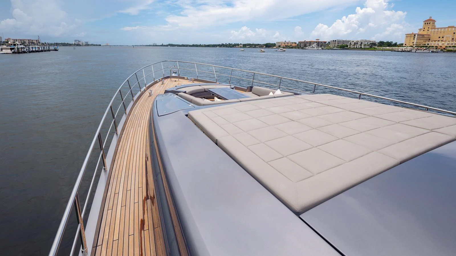 The foredeck offers a spacious sunbathing area with stunning views of the surrounding waters. aboard ANDIAMO II Yacht for Sale