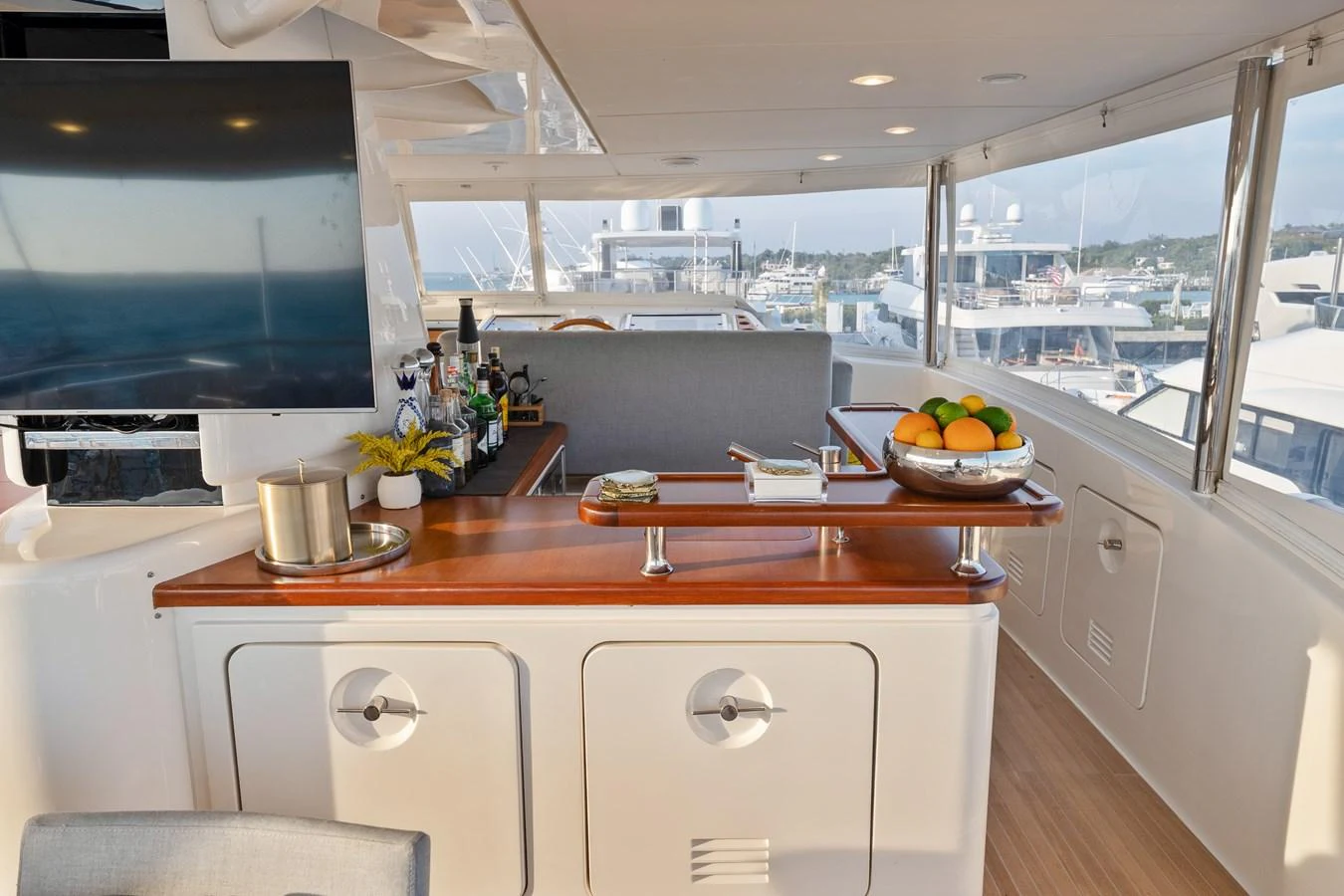 a kitchen with a bowl of fruit aboard FONTANA Yacht for Sale