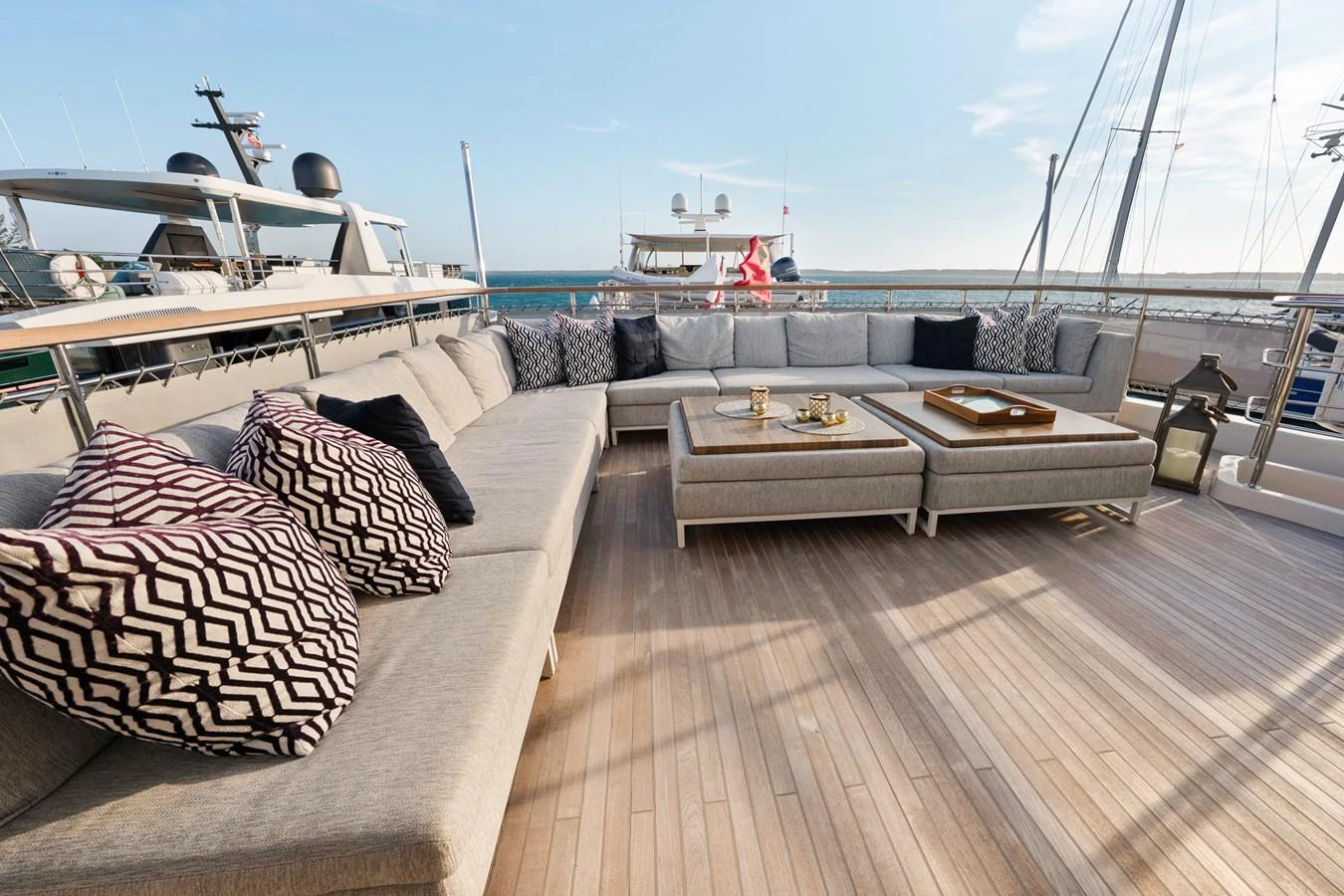 a deck with a couch and pillows aboard FONTANA Yacht for Sale