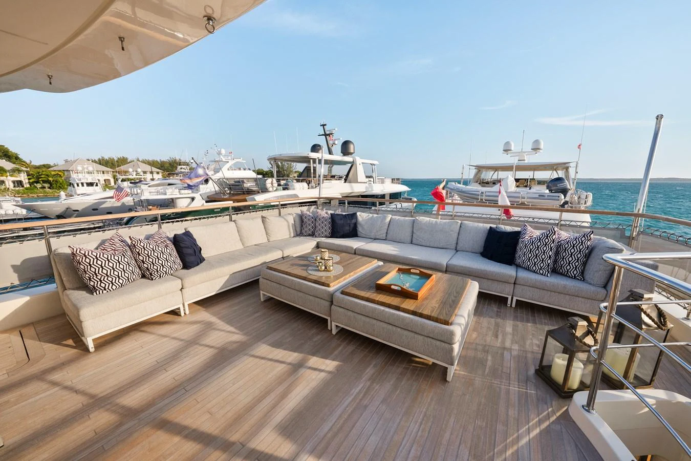 a living room with a large boat aboard FONTANA Yacht for Sale