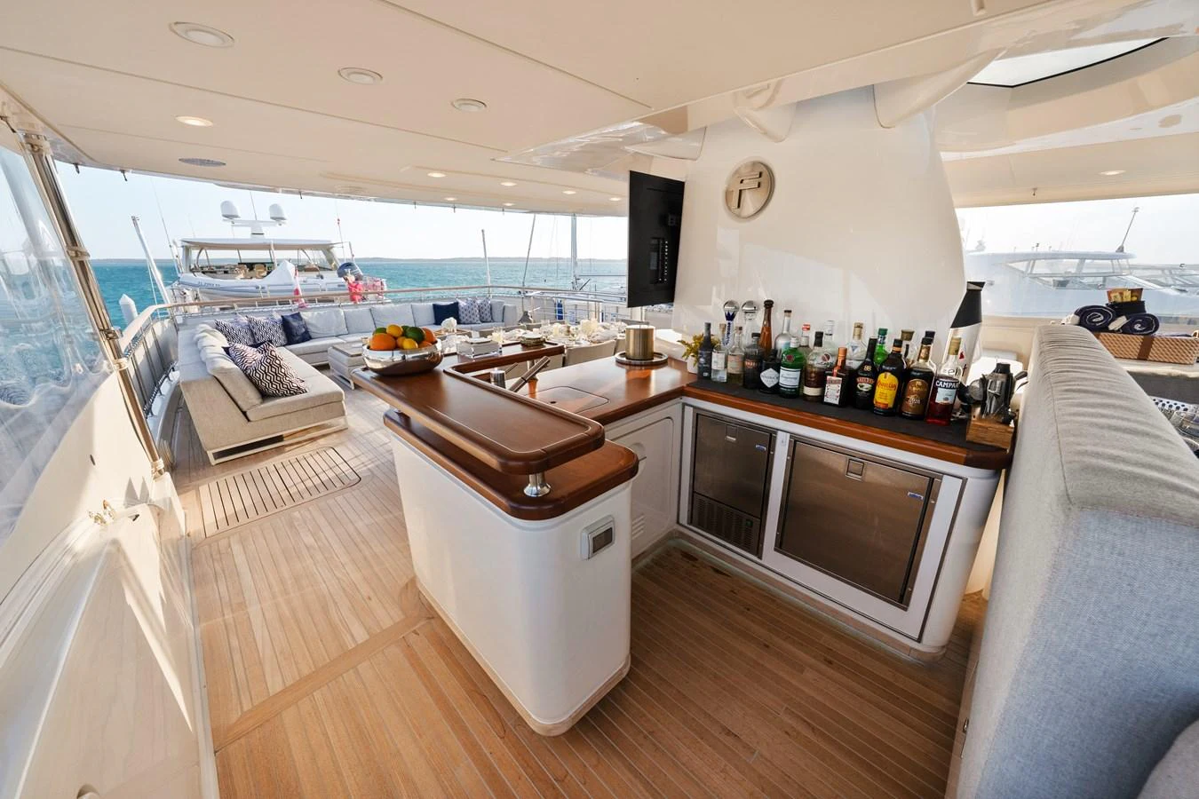a kitchen with a large window aboard FONTANA Yacht for Sale