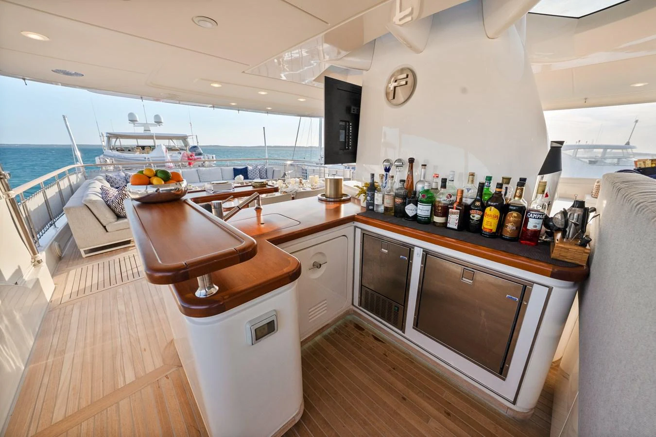 a kitchen with a large window aboard FONTANA Yacht for Sale
