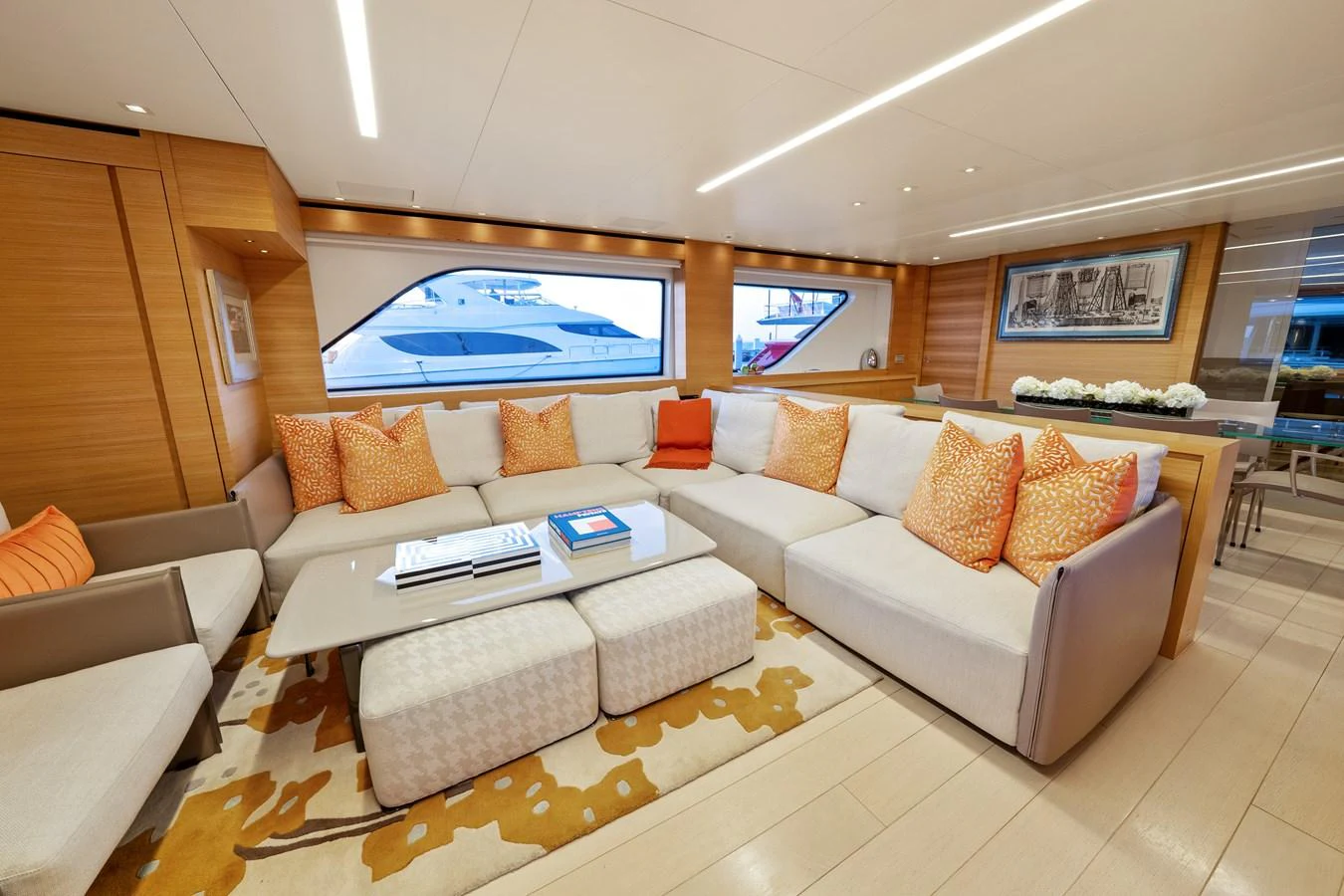 a living room with a couch and a tv aboard FONTANA Yacht for Sale