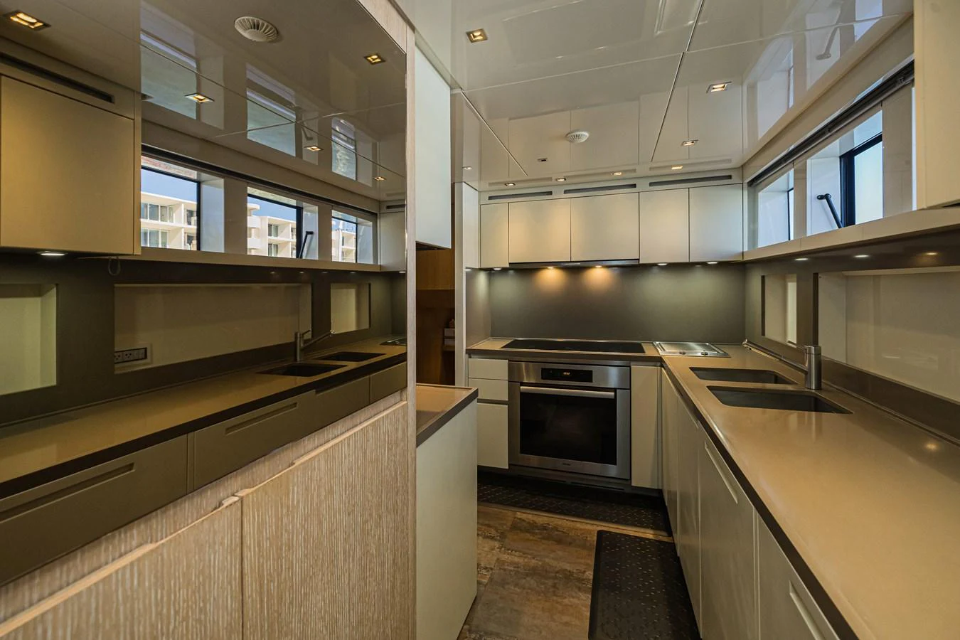 The yacht's galley features modern appliances and ample counter space. aboard PERCAL Yacht for Sale