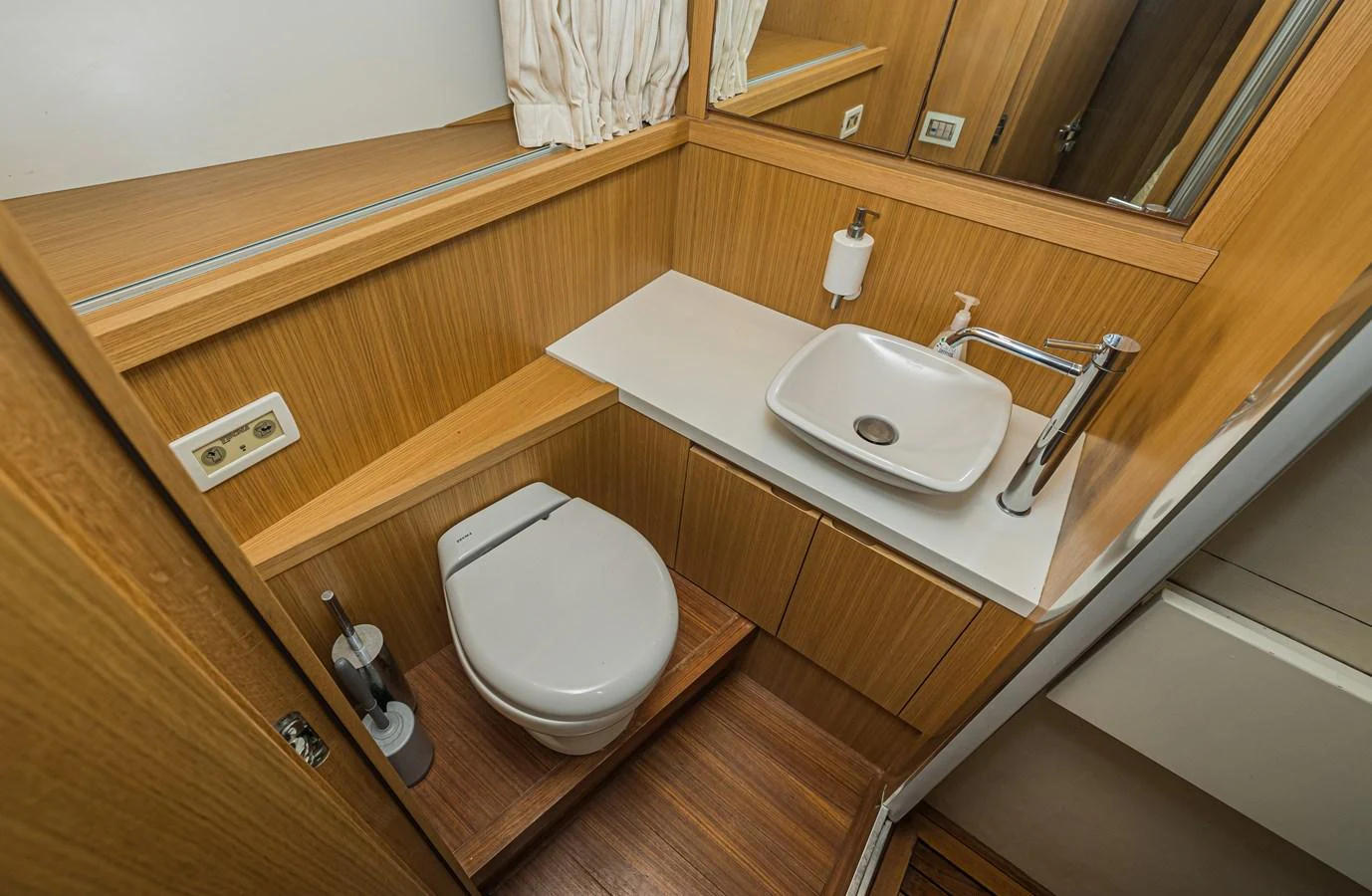 The yacht's bathroom features modern fixtures and a sleek design. aboard PERCAL Yacht for Sale