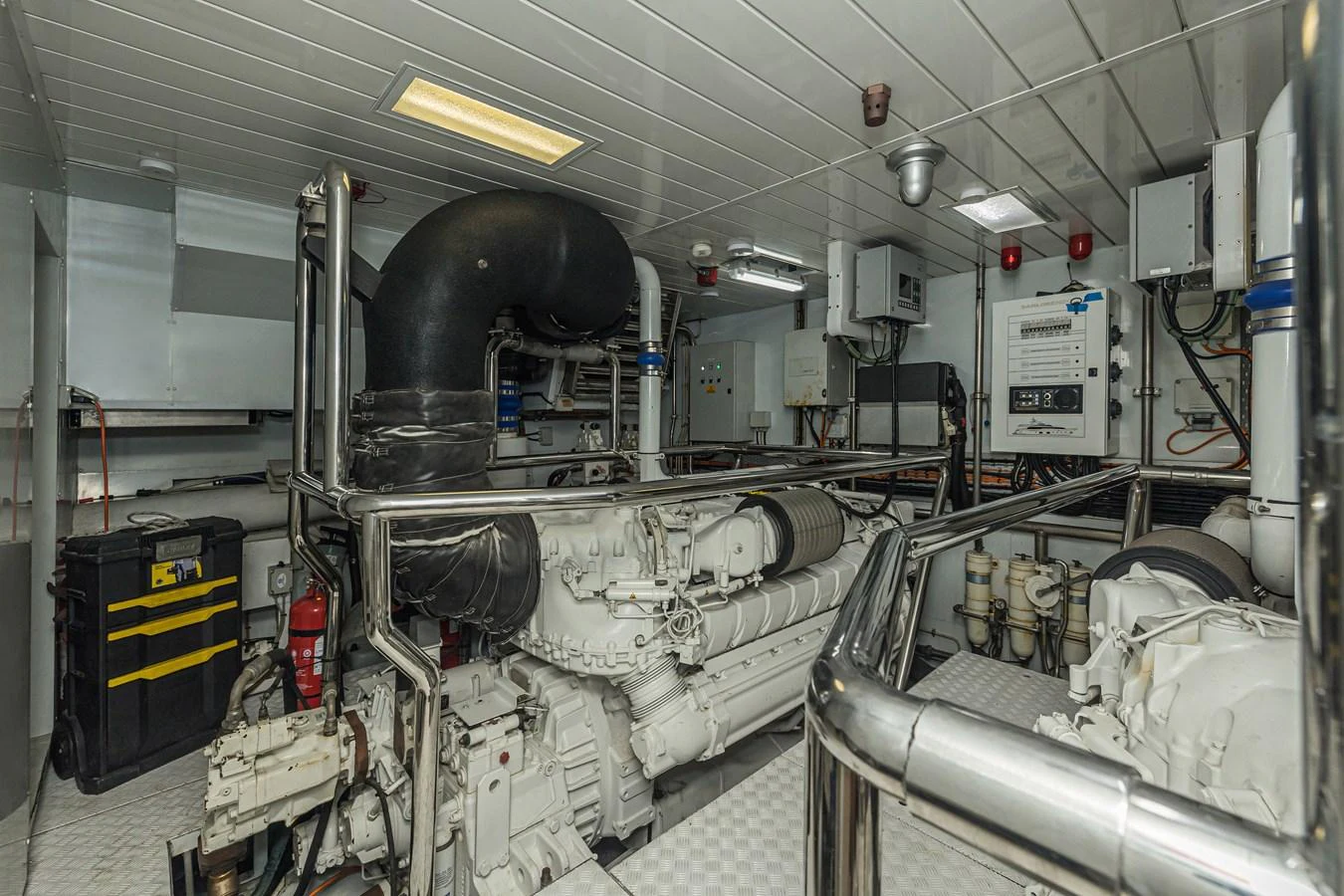 The image showcases the yacht's engine room with well-maintained machinery and equipment. aboard PERCAL Yacht for Sale