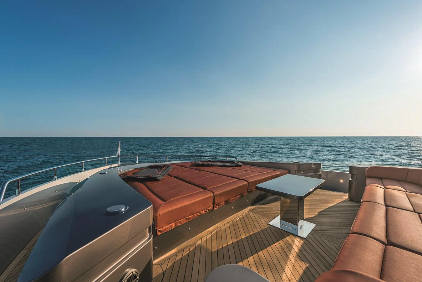 The yacht's sundeck offers luxurious lounging with panoramic ocean views. aboard AB 80 Yacht for Sale
