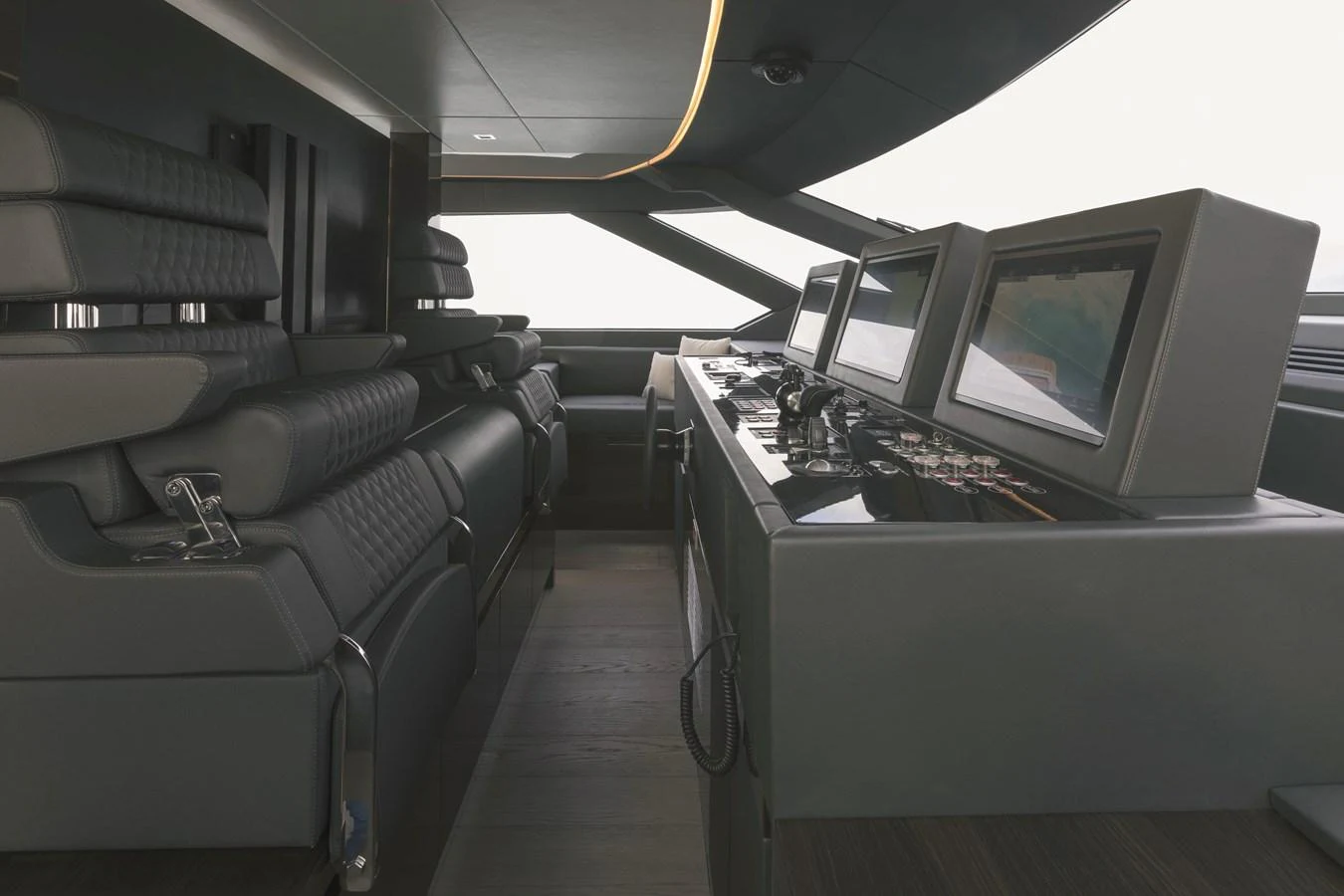 The helm station features advanced navigation equipment and luxurious seating. aboard AB 80 Yacht for Sale