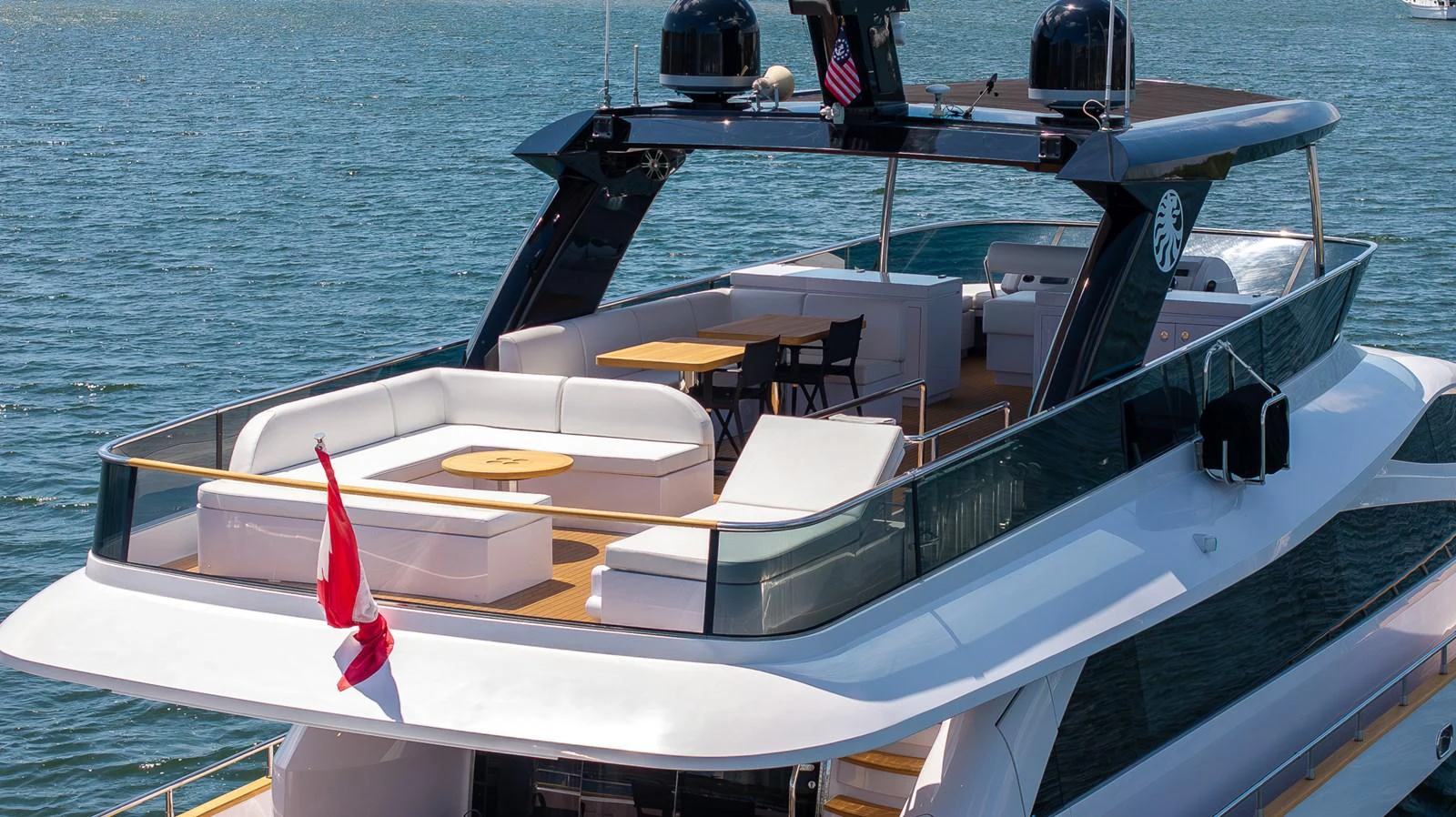 The yacht features a spacious flybridge with ample seating and dining areas, perfect for outdoor relaxation and entertainment. aboard SEA METRI V Yacht for Sale