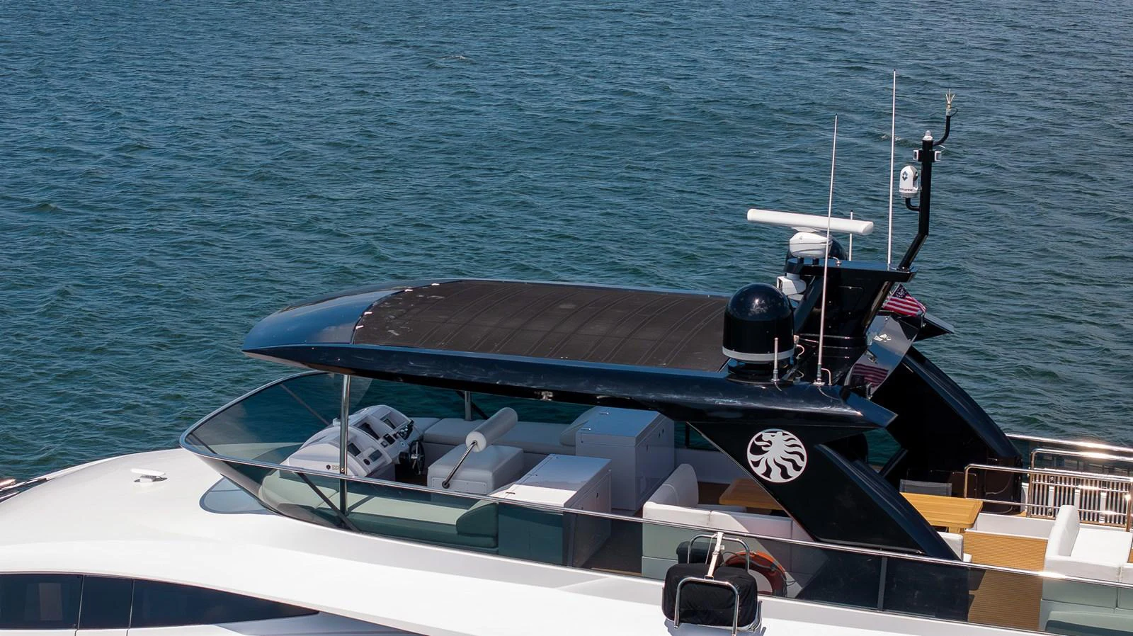 The sleek flybridge of this yacht offers a modern and stylish space for relaxation and navigation. aboard SEA METRI V Yacht for Sale