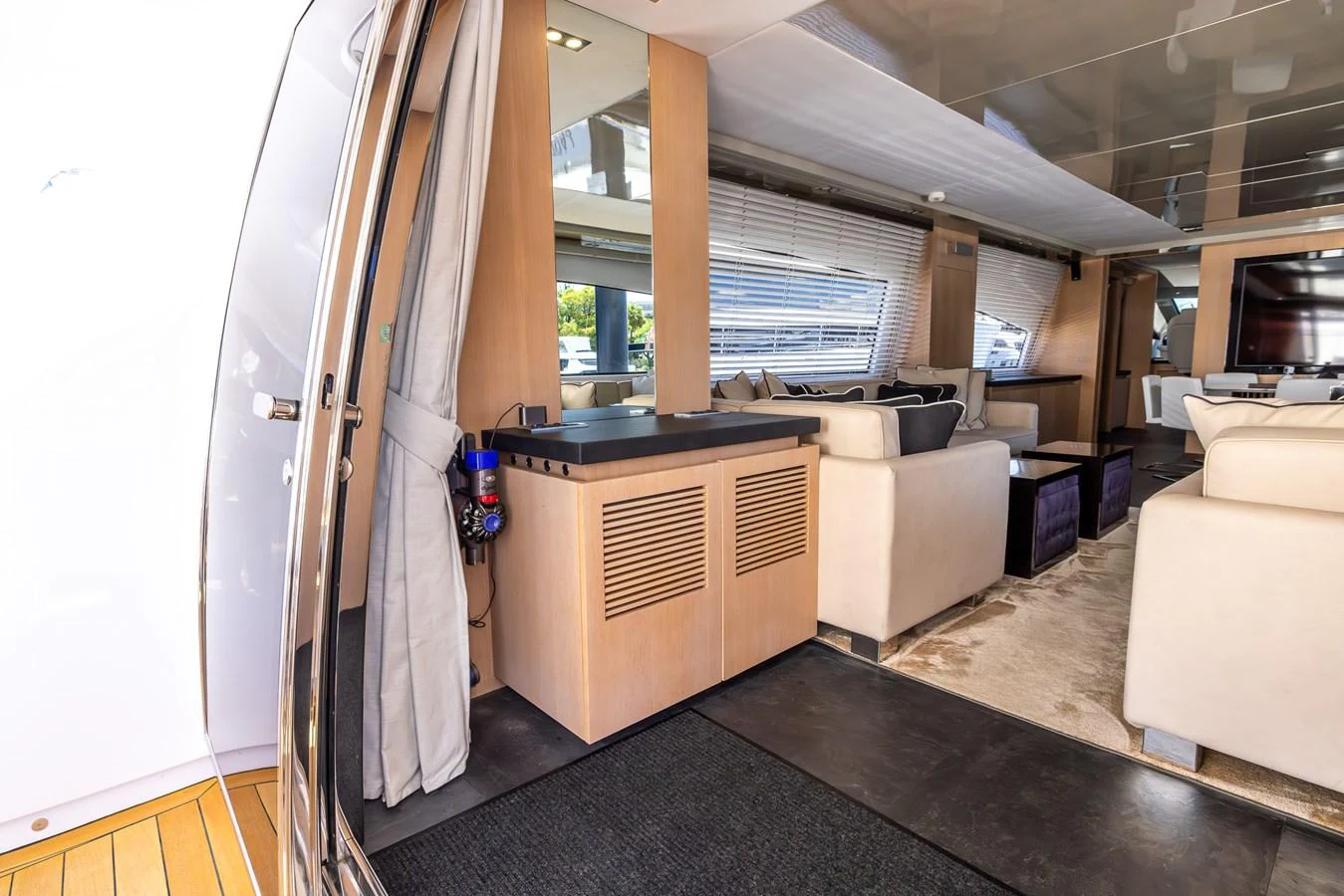 The yacht's interior features a spacious and elegantly designed living area with modern furnishings. aboard SEA METRI V Yacht for Sale