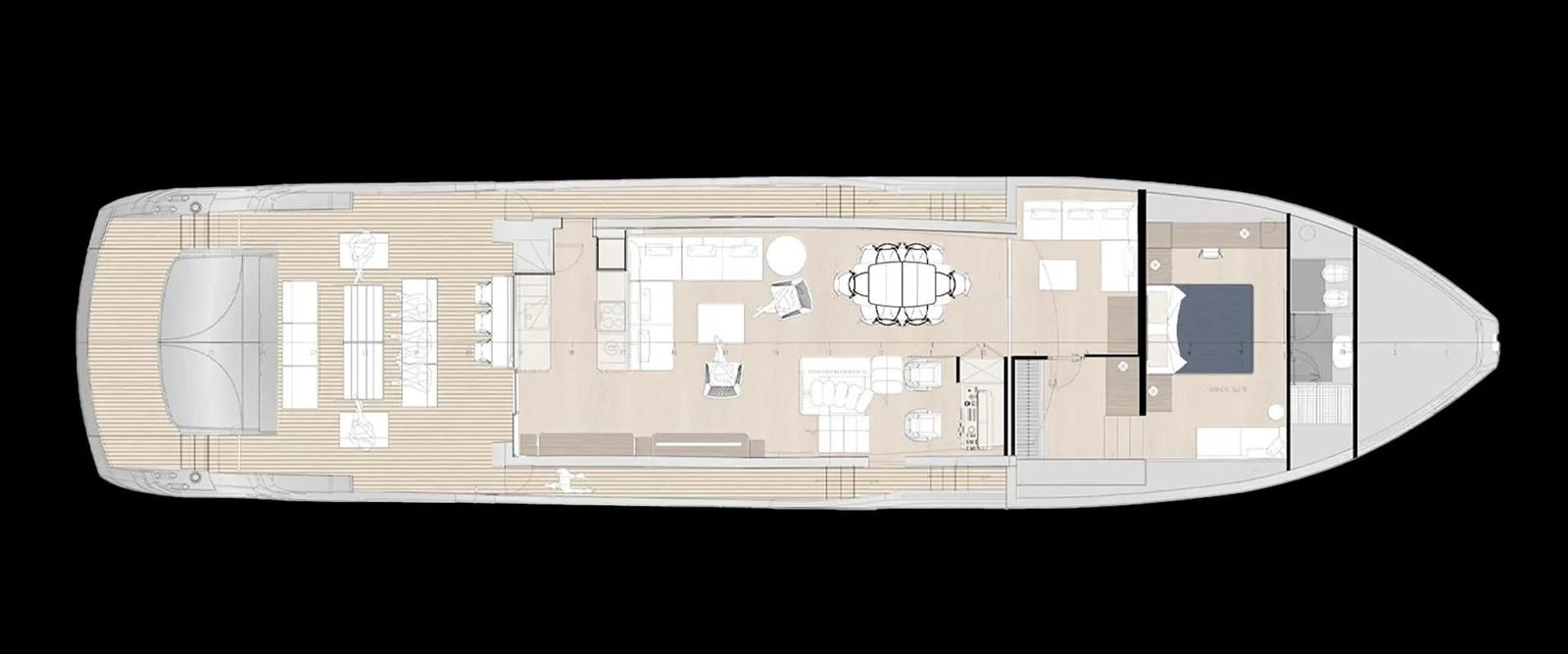 This image showcases the detailed deck plan of the yacht, highlighting its layout and design. aboard FILIPPETTI S90-01 Yacht for Sale