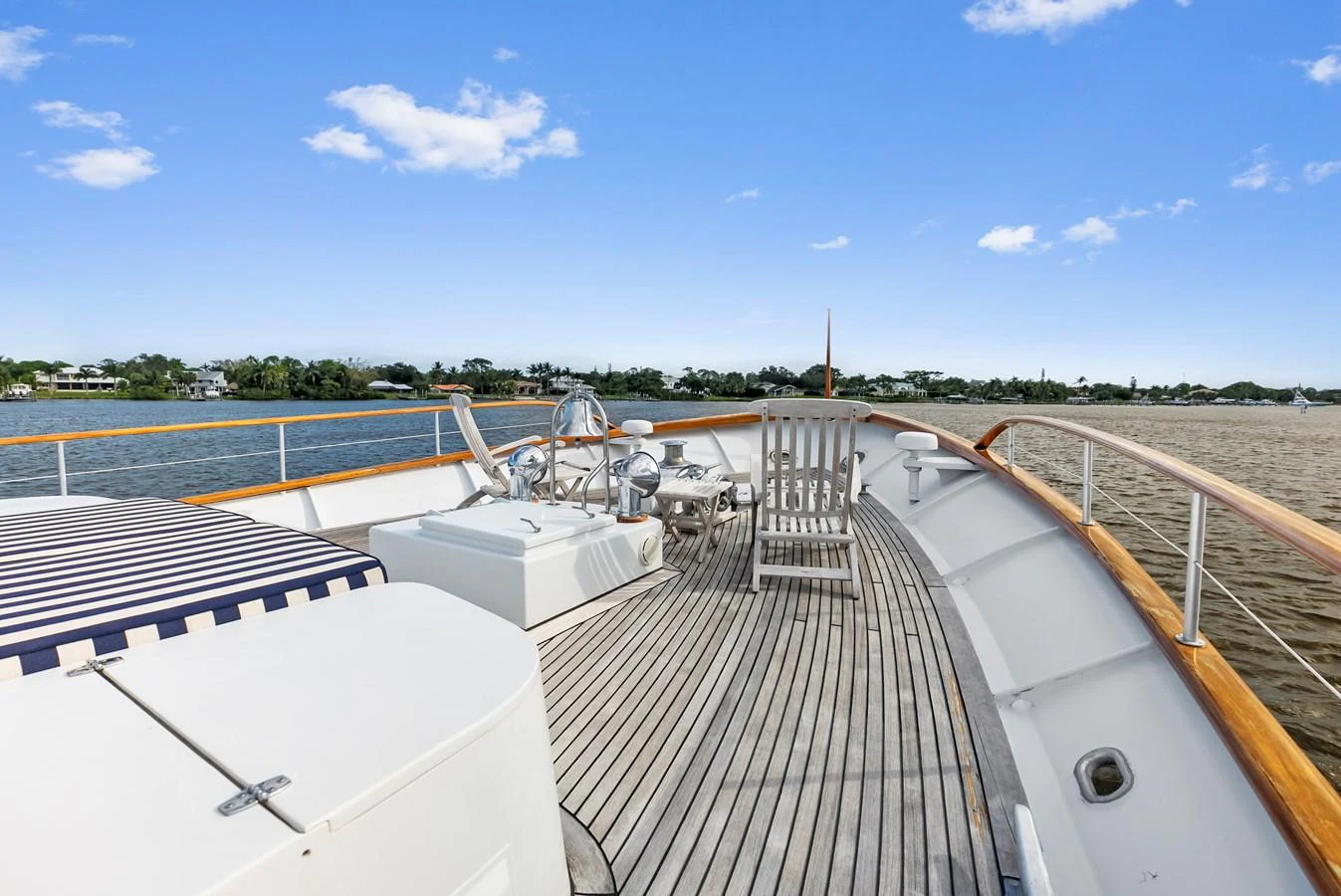 The foredeck offers a spacious area with seating and a beautiful view of the water. aboard CHANTICLEER Yacht for Sale