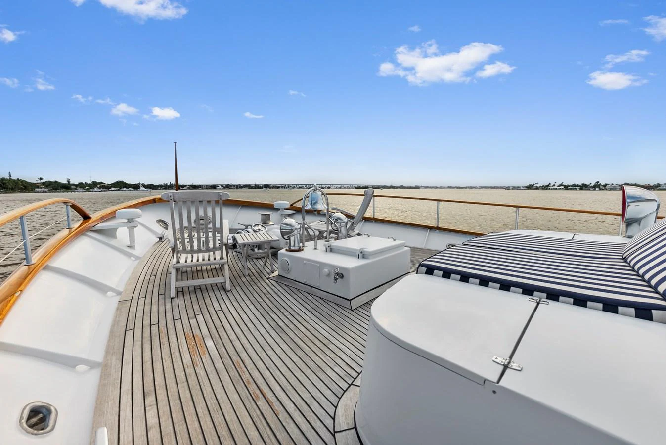 The foredeck offers a spacious and inviting area with comfortable seating and a beautiful view of the water. aboard CHANTICLEER Yacht for Sale