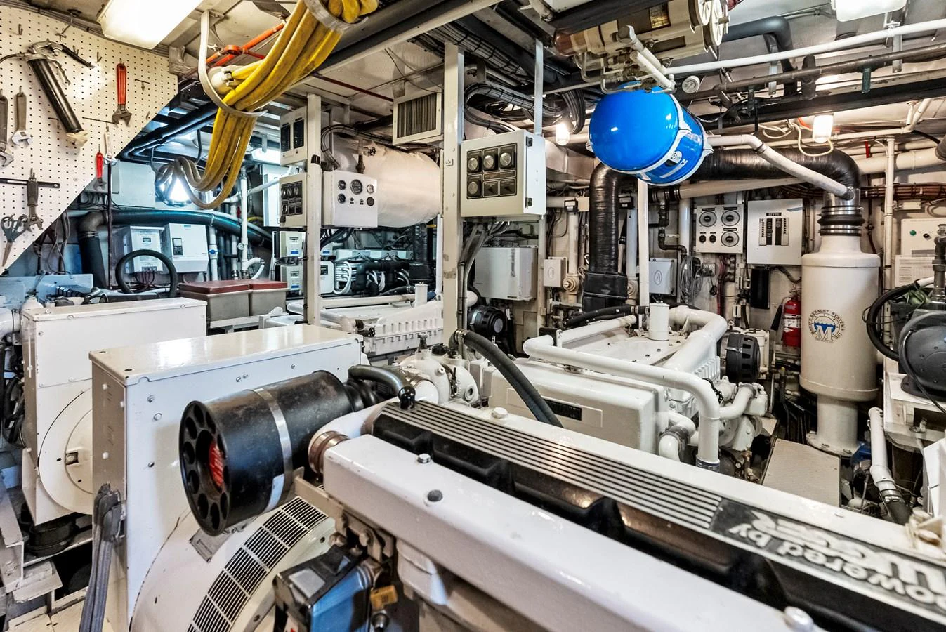 The image showcases the yacht's well-organized and high-tech engine room. aboard CHANTICLEER Yacht for Sale