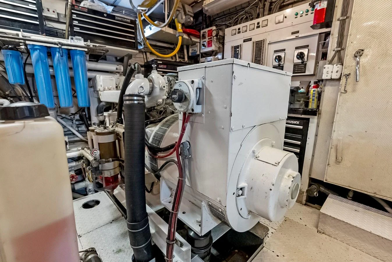 The image showcases the well-maintained engine room with advanced machinery and equipment. aboard CHANTICLEER Yacht for Sale
