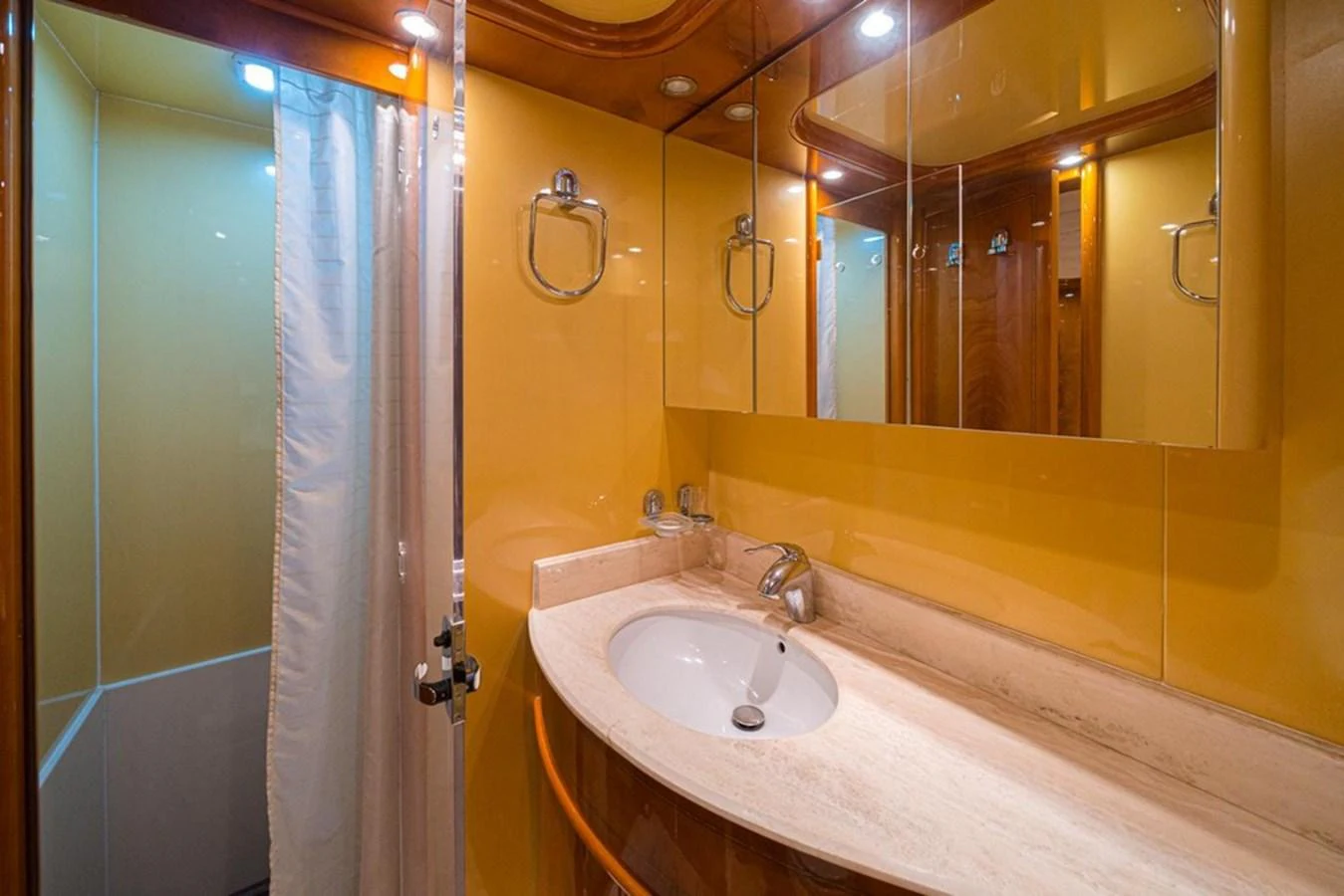 The yacht's bathroom features elegant fixtures and a sleek design. aboard ASTONDOA 82 GLX Yacht for Sale